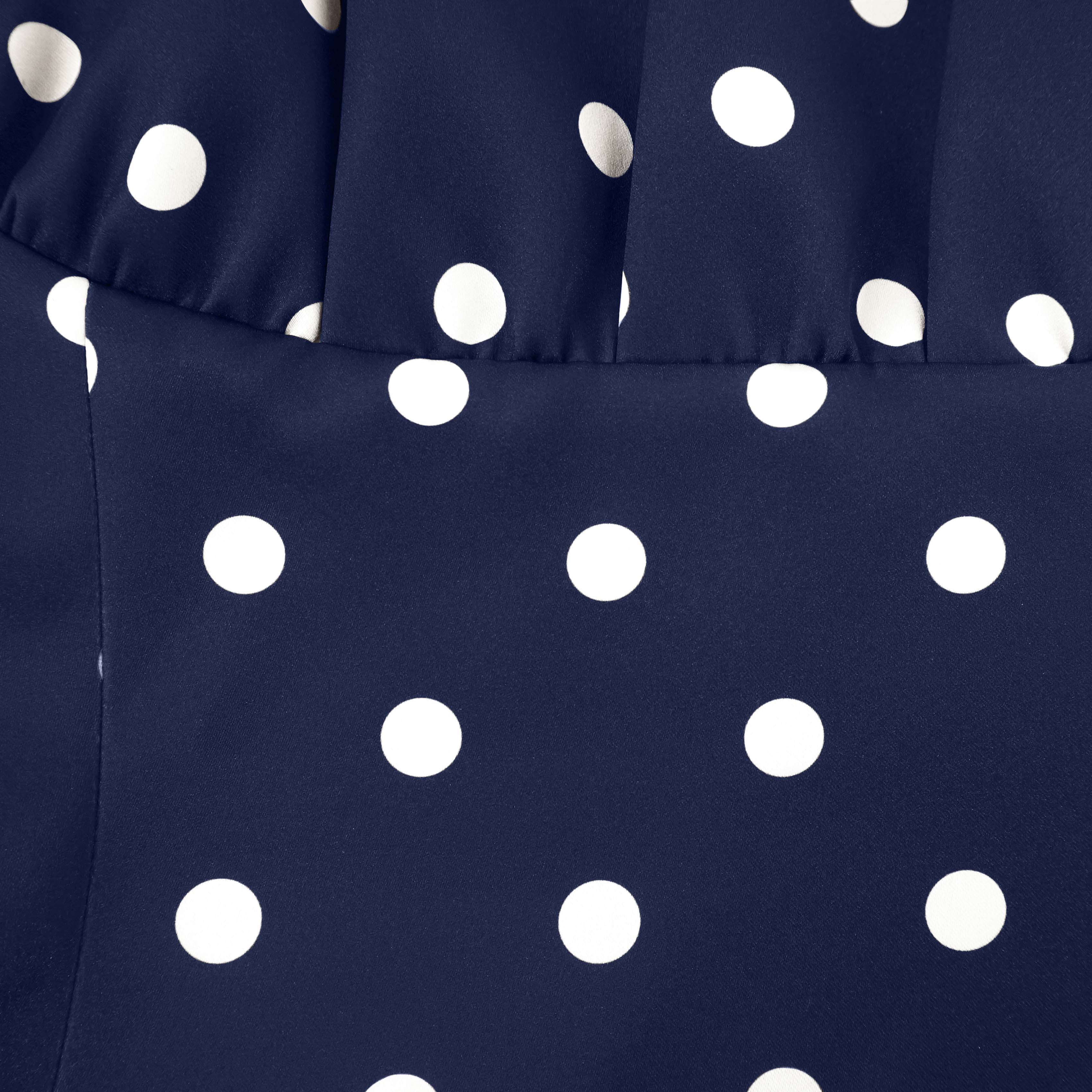 Navy Bandeau Polka Dot Satin Midi Dress - Image 5