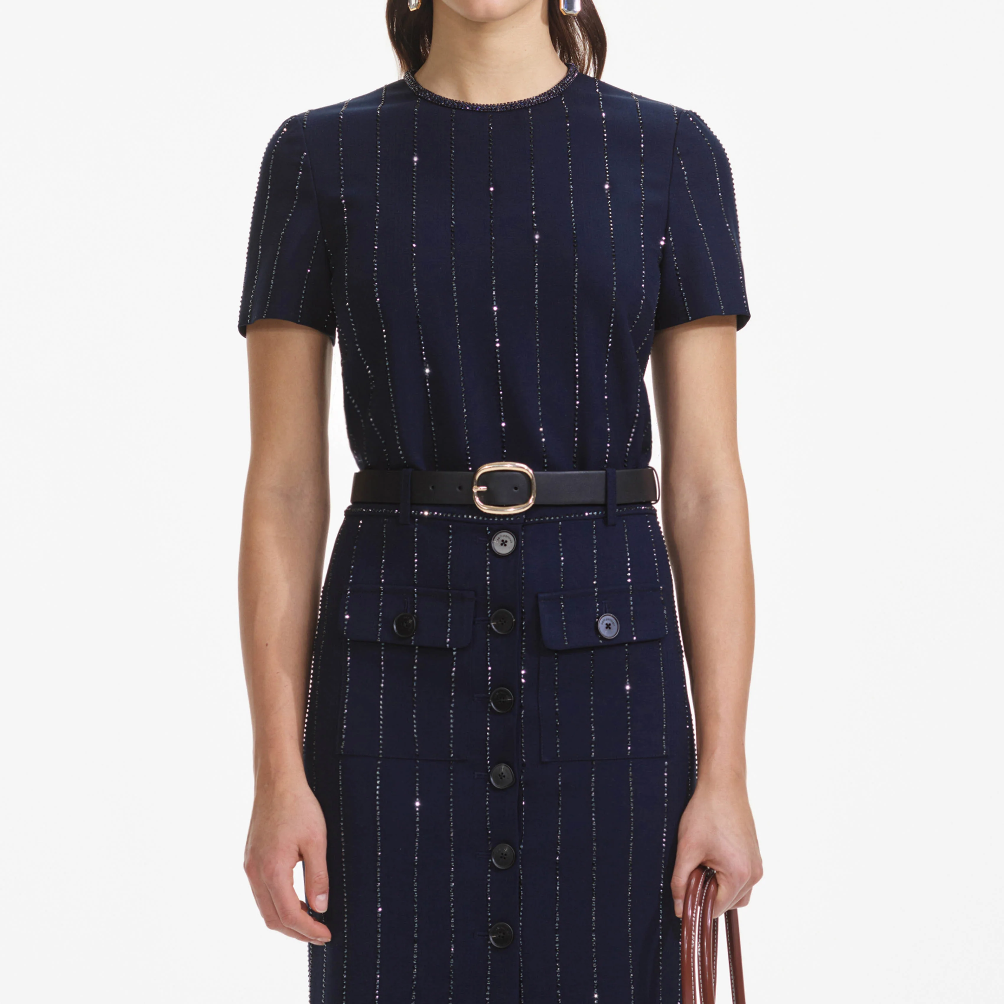 Navy Rhinestone Pinstripe Top - Image 4