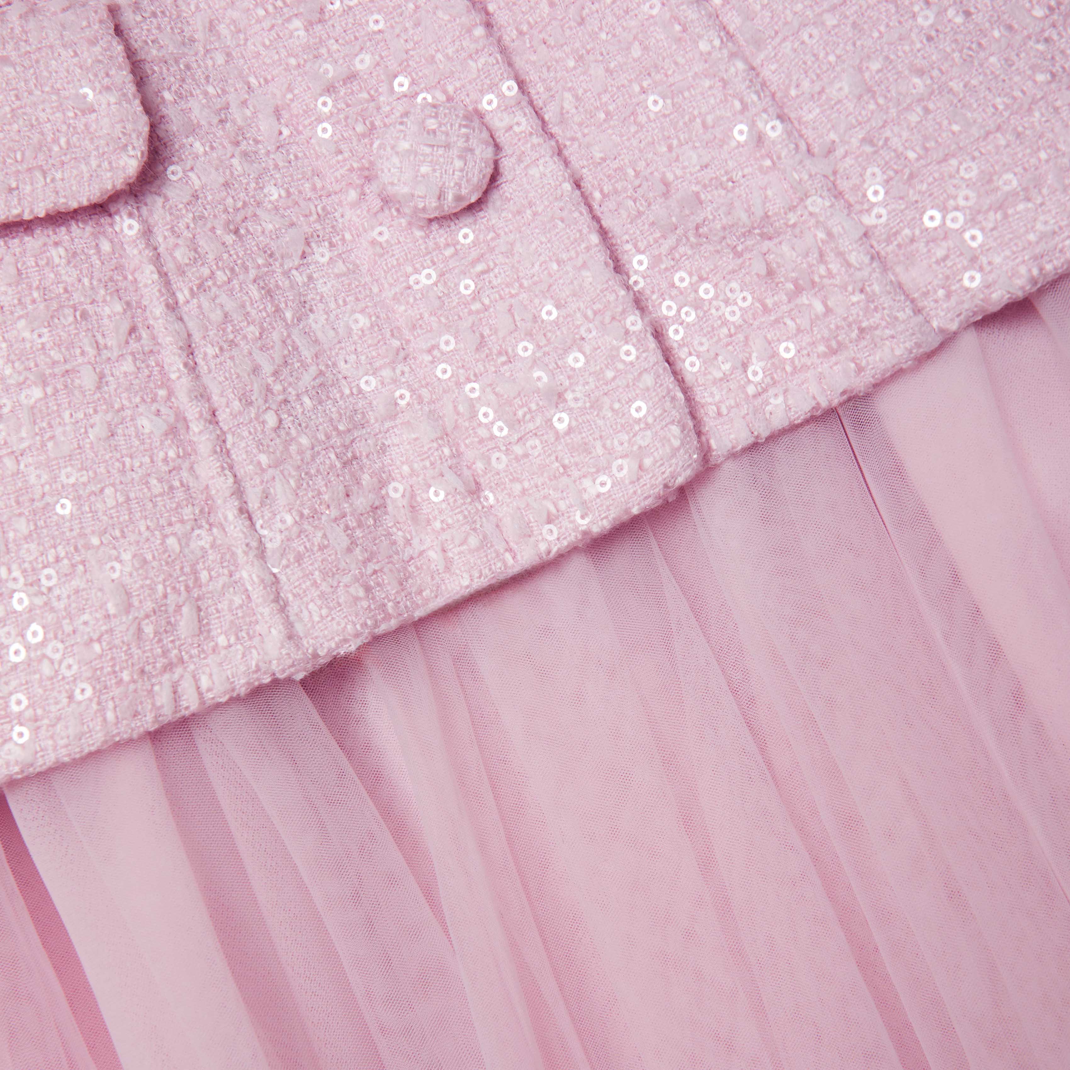 Pink Boucle Tulle Midi Dress - Image 5
