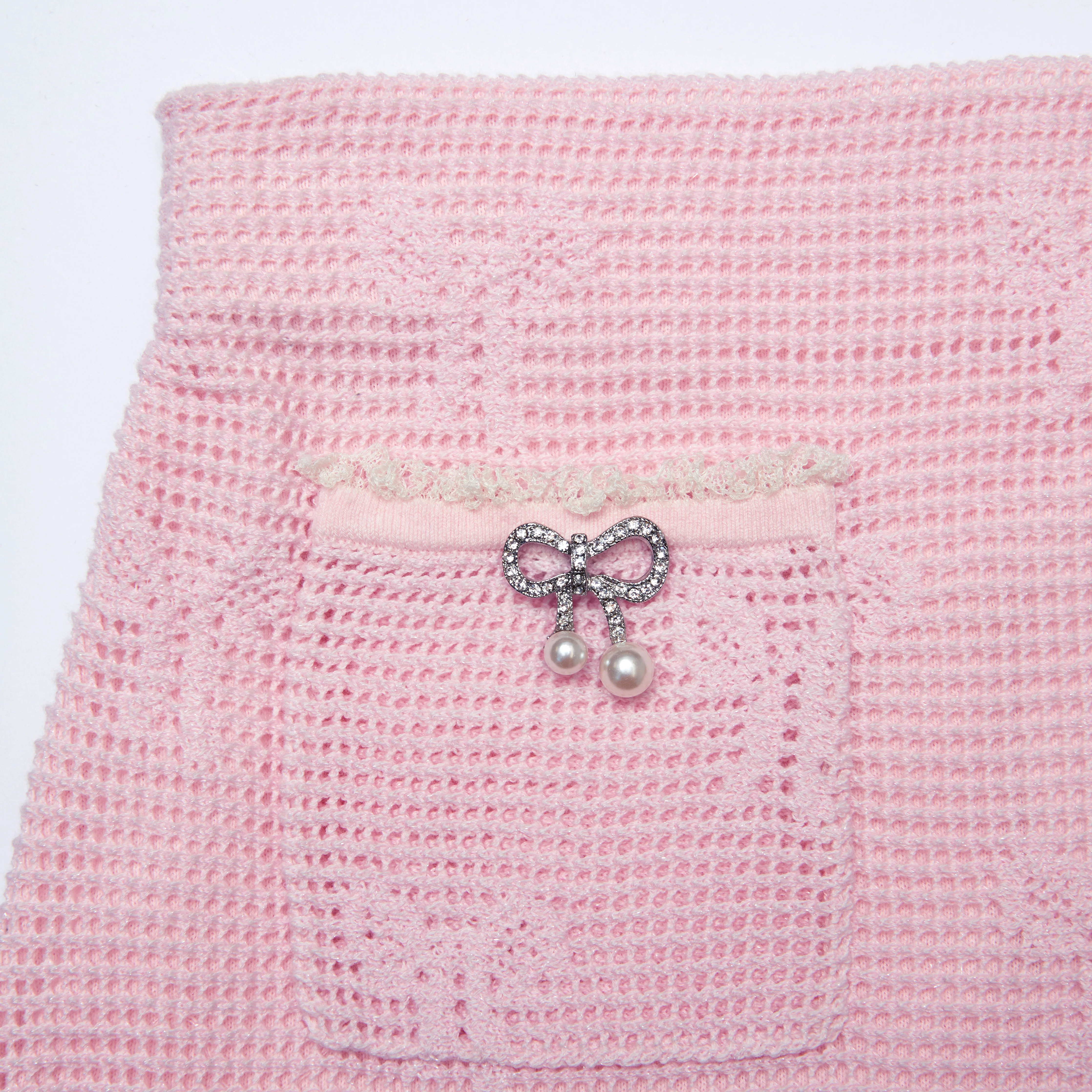 Pink Bow Crochet Mini Skirt - Image 5