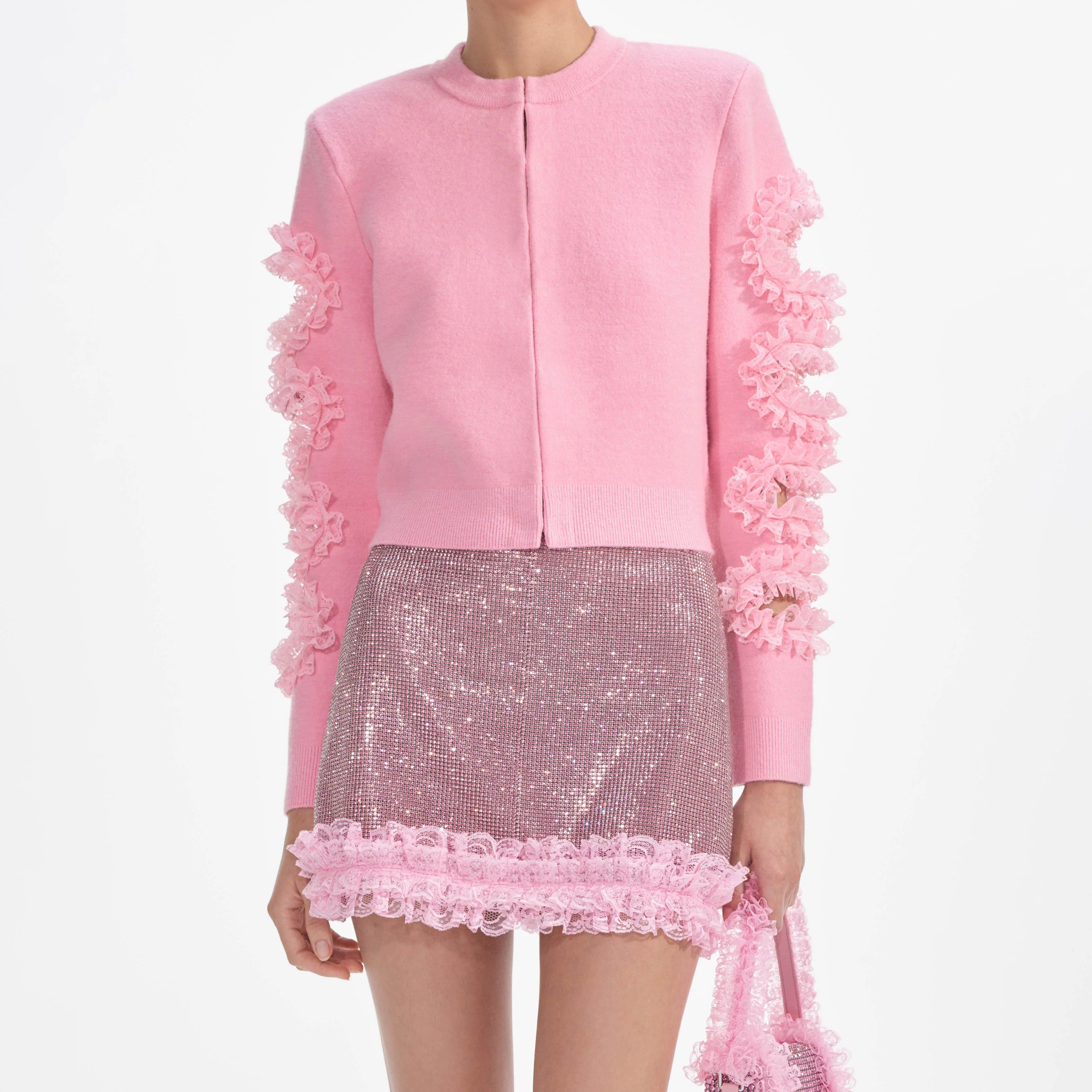 Pink Cut Out Lace Detail Cardigan - Image 4
