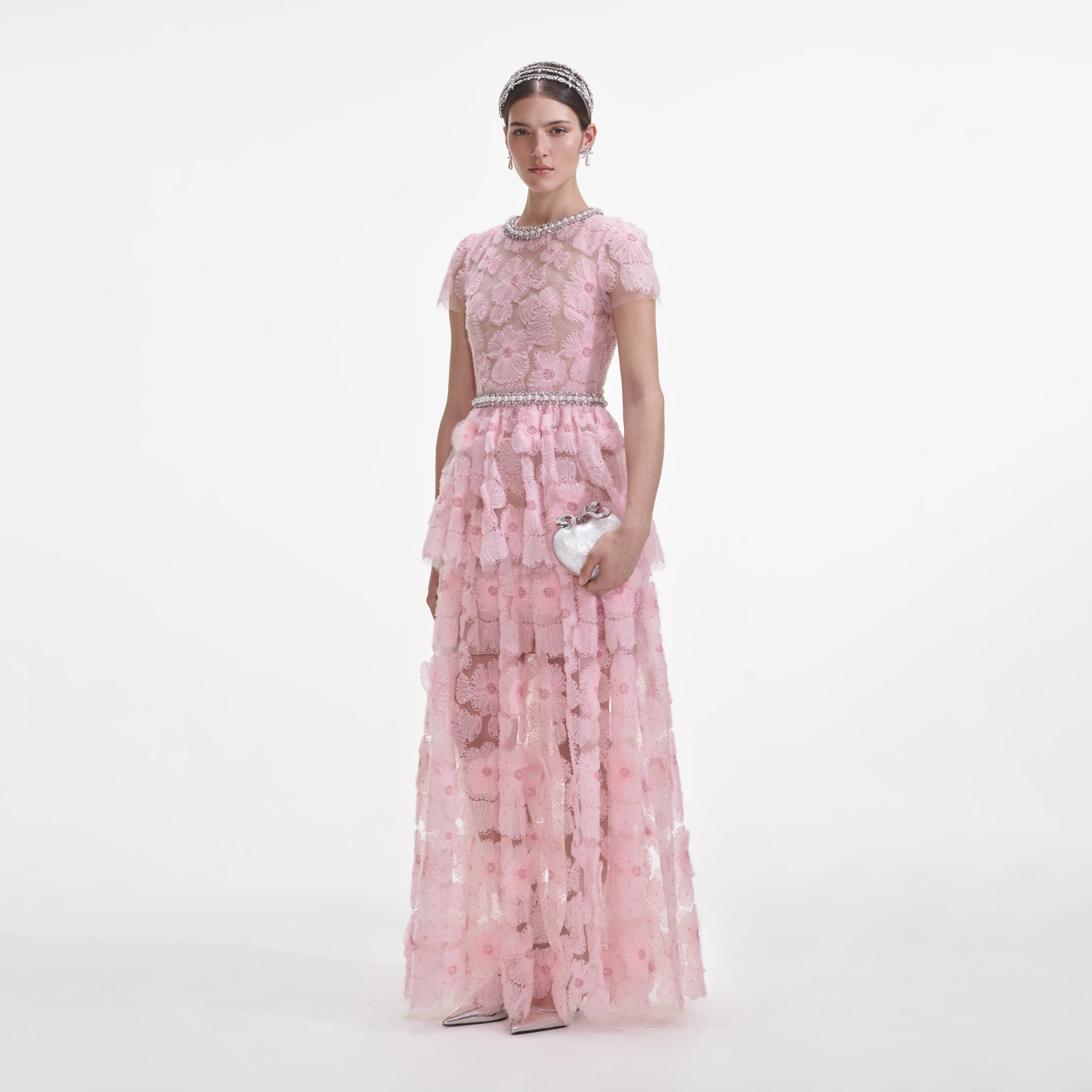 Pink Embellished Tulle Maxi Dress - Image 2