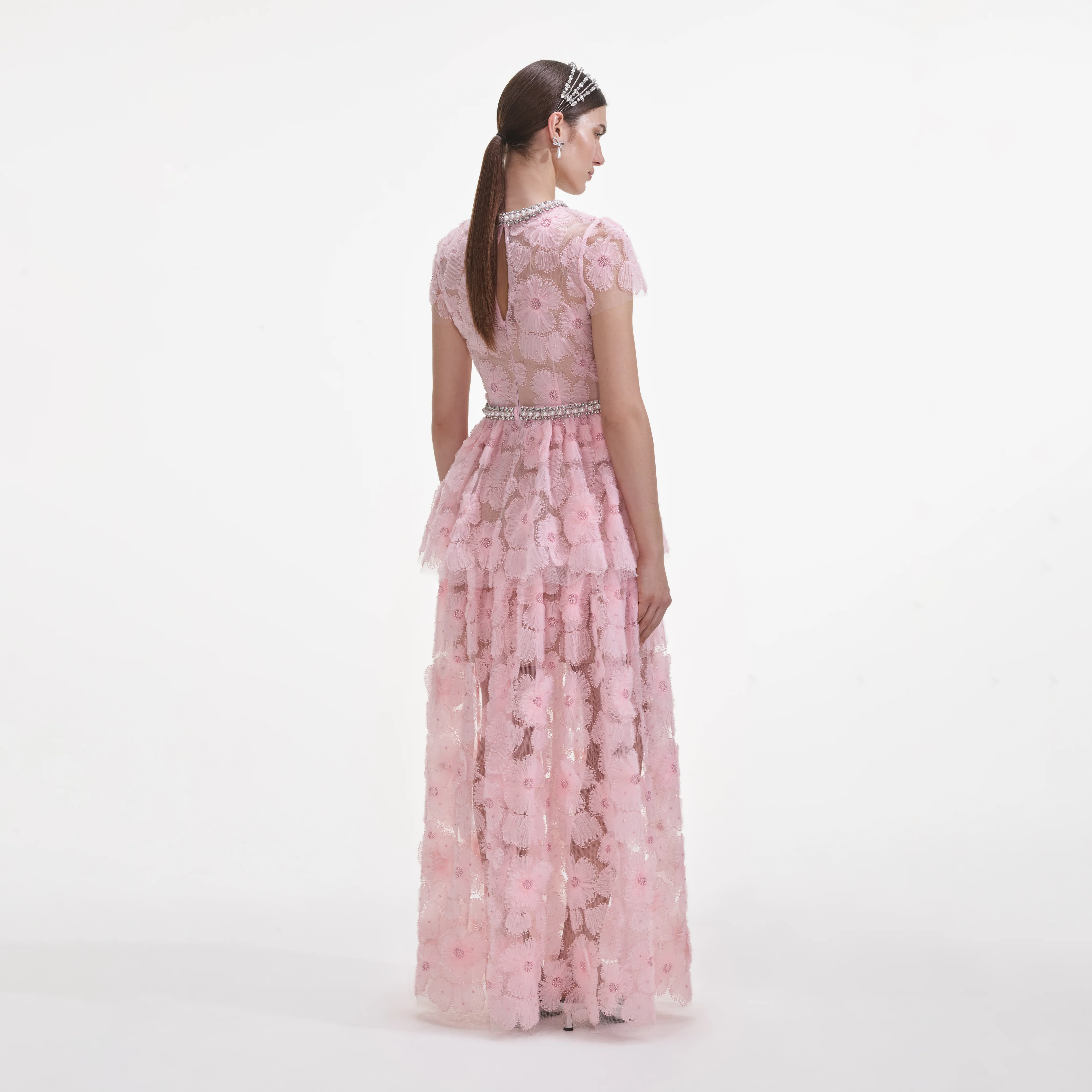 Pink Embellished Tulle Maxi Dress - Image 3