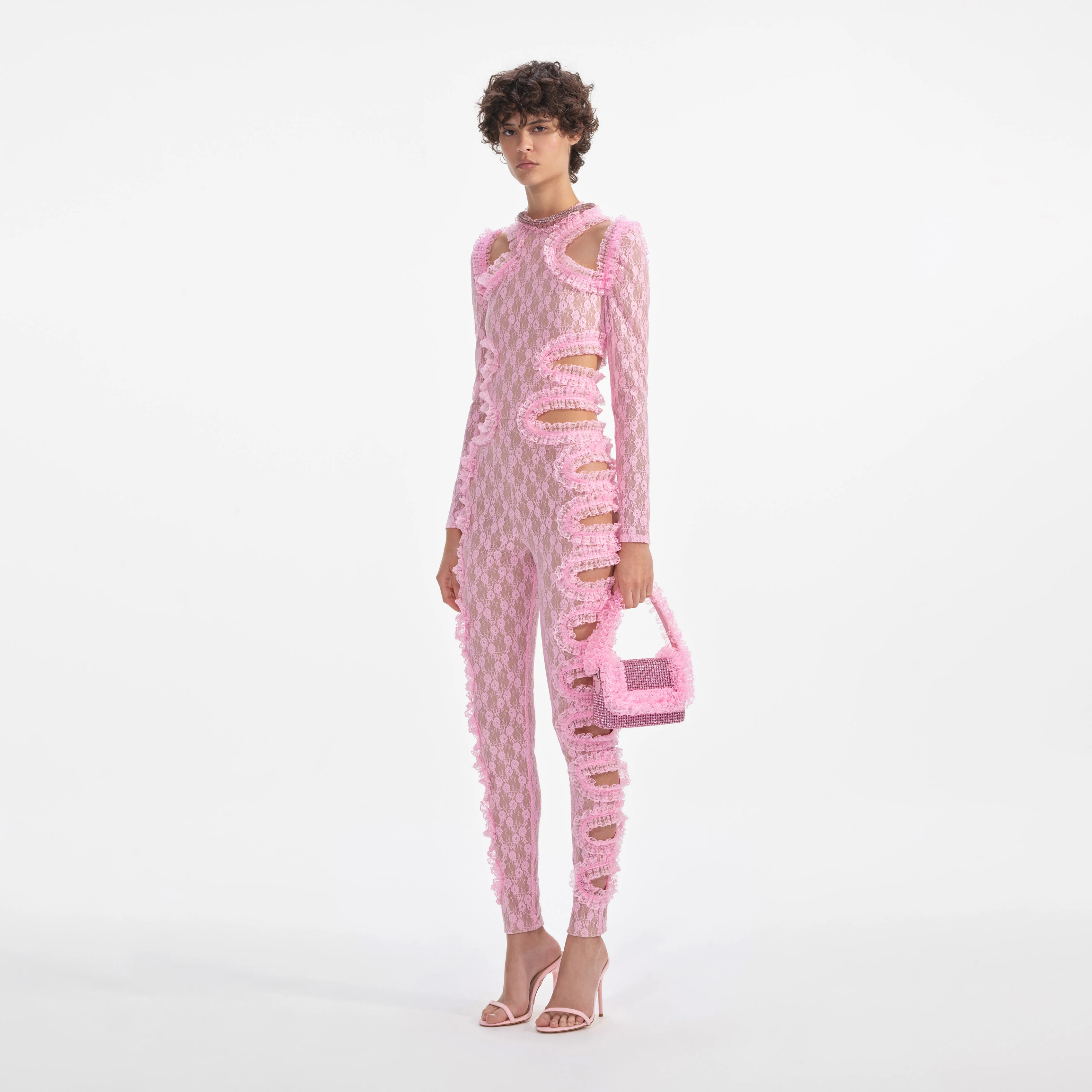 Pink Lace Cut Out Jumpsuit - Image 2