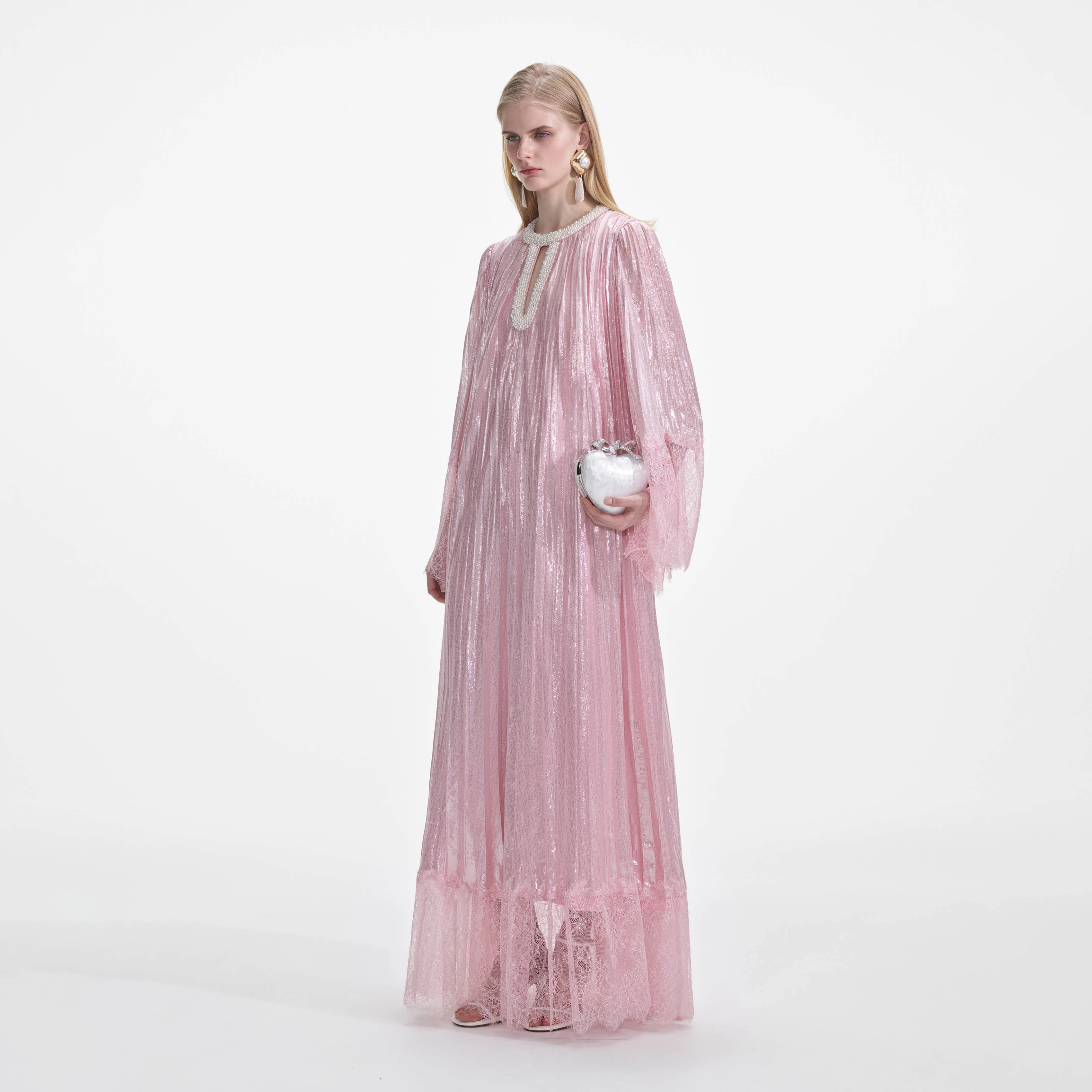 Pink Metallic Pearl Maxi Dress - Image 3