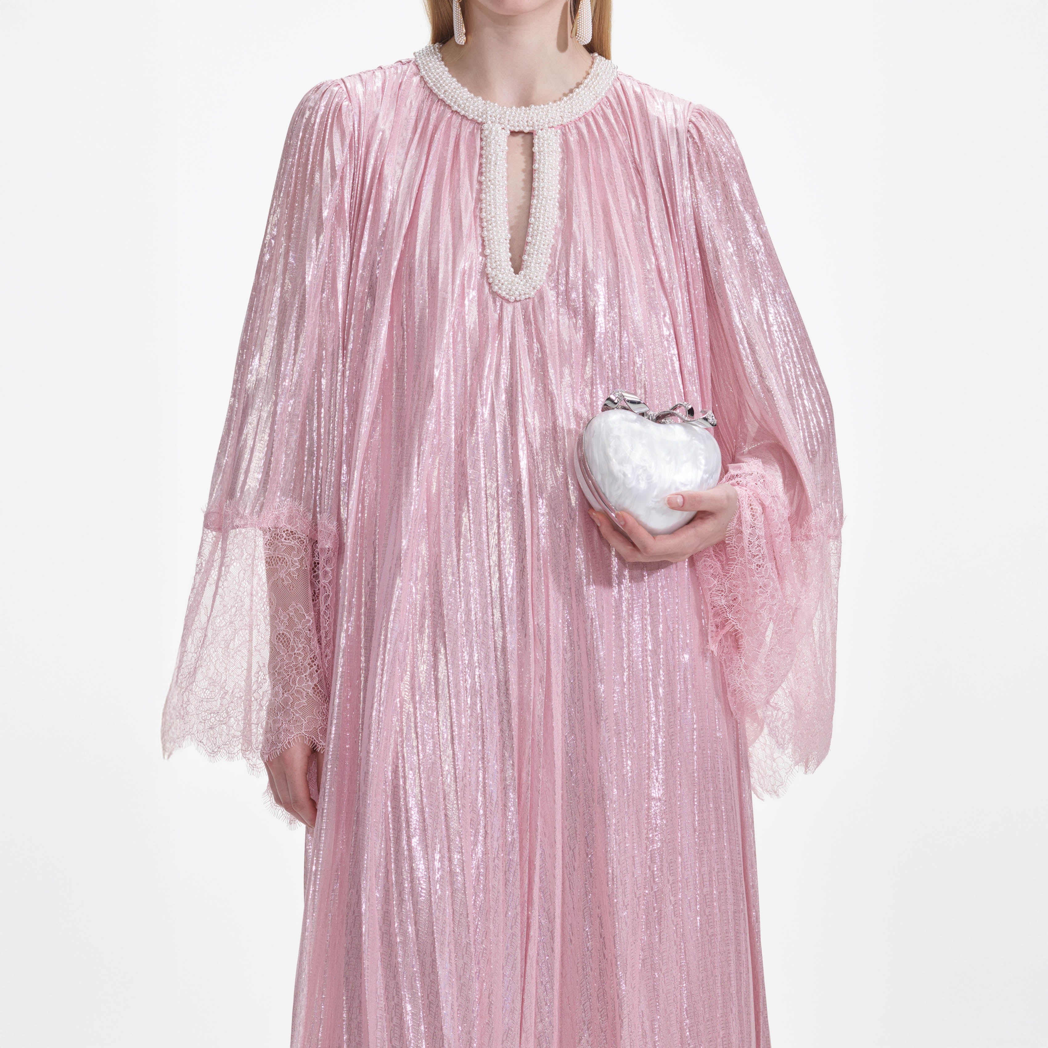 Pink Metallic Pearl Maxi Dress - Image 4