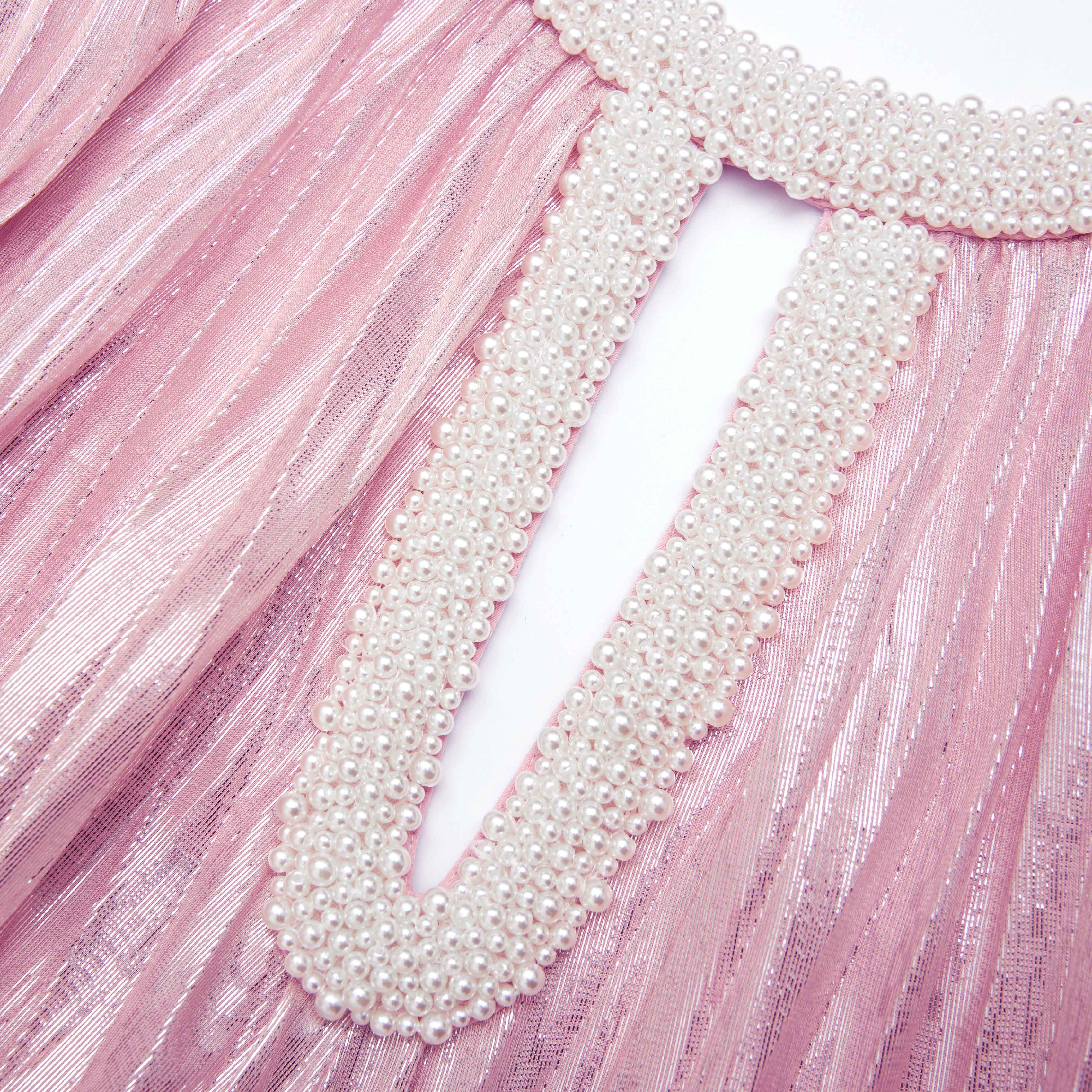 Pink Metallic Pearl Maxi Dress - Image 5
