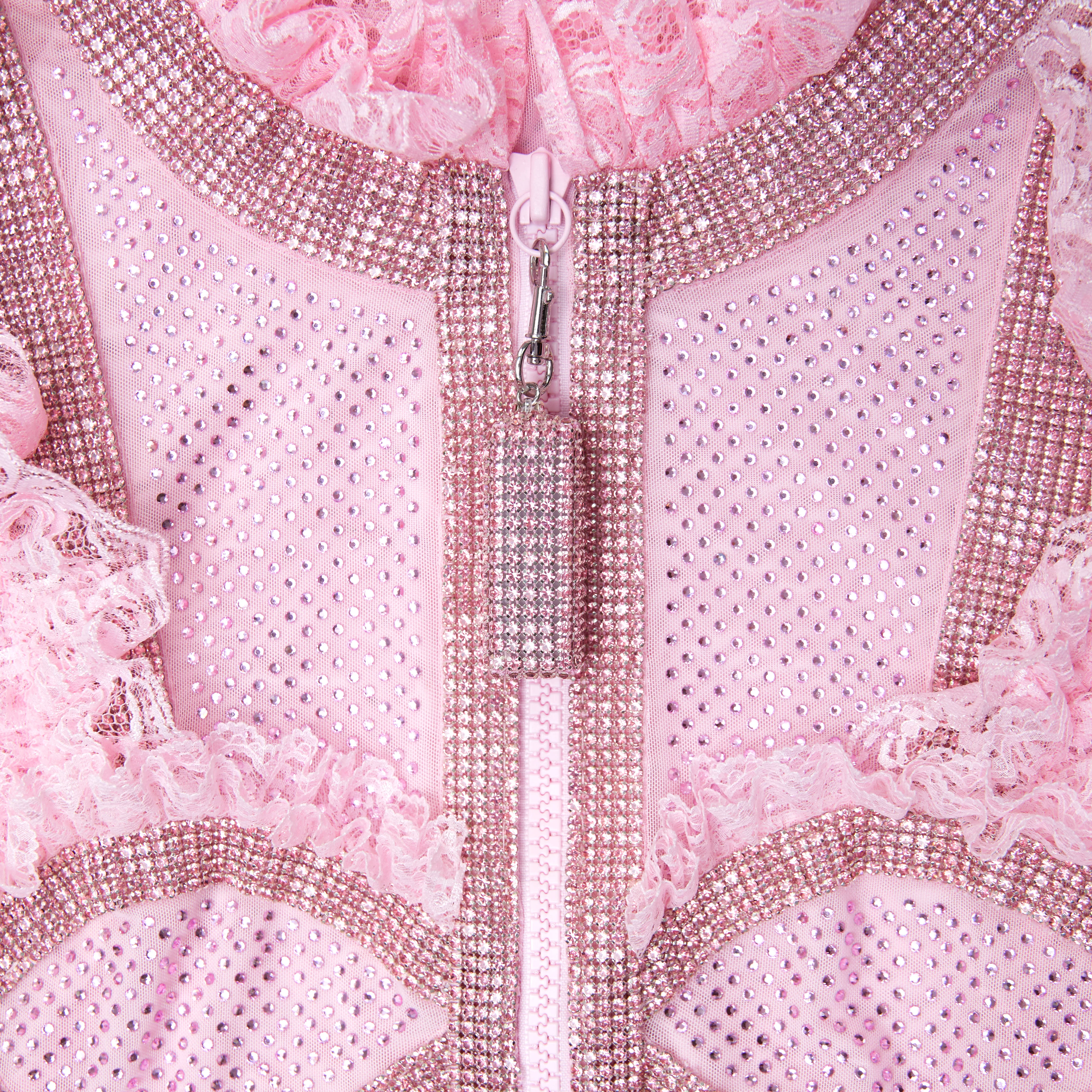 Pink Rhinestone Mesh Ruffle Mini Dress - Image 5