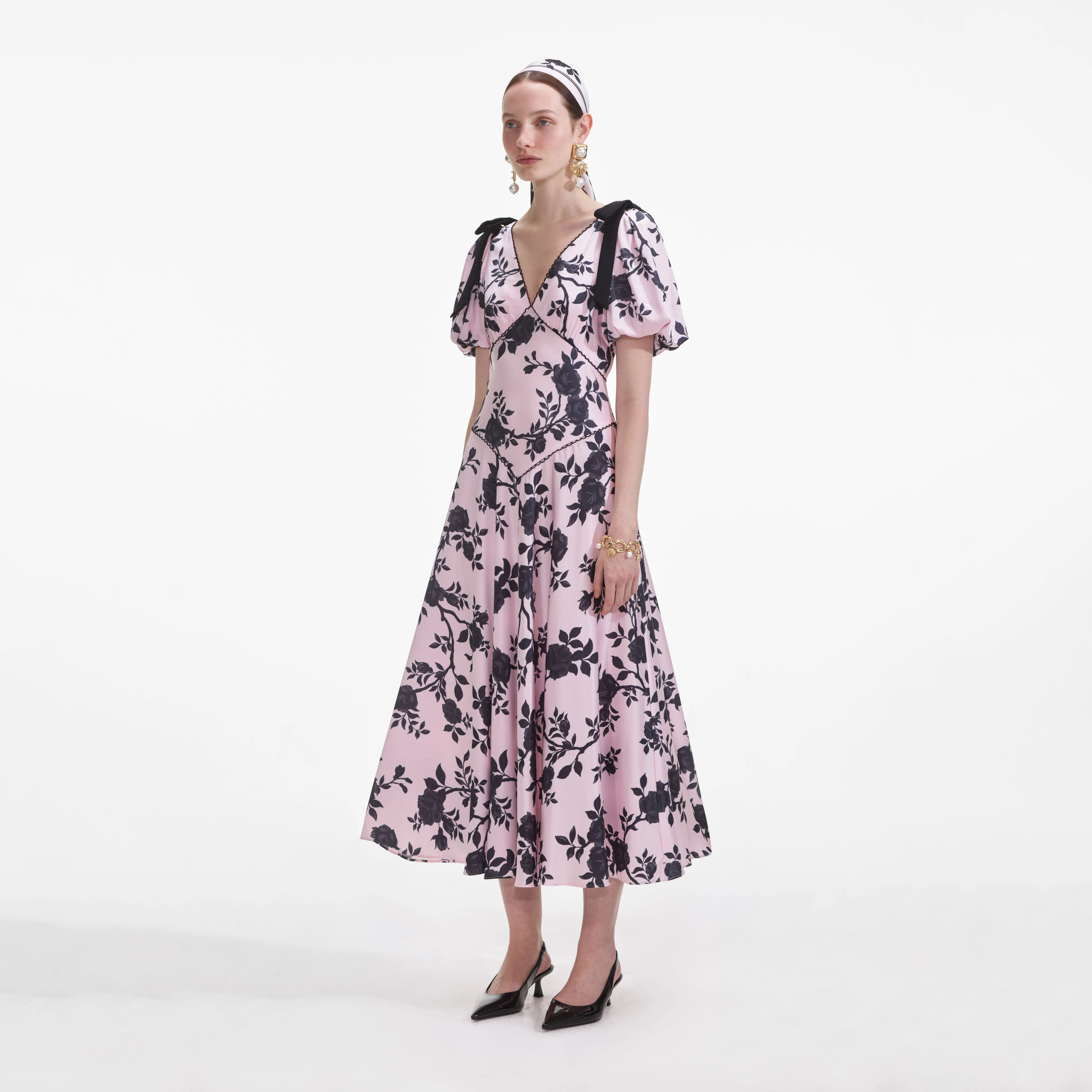 Pink Satin Floral Midi Dress - Image 2