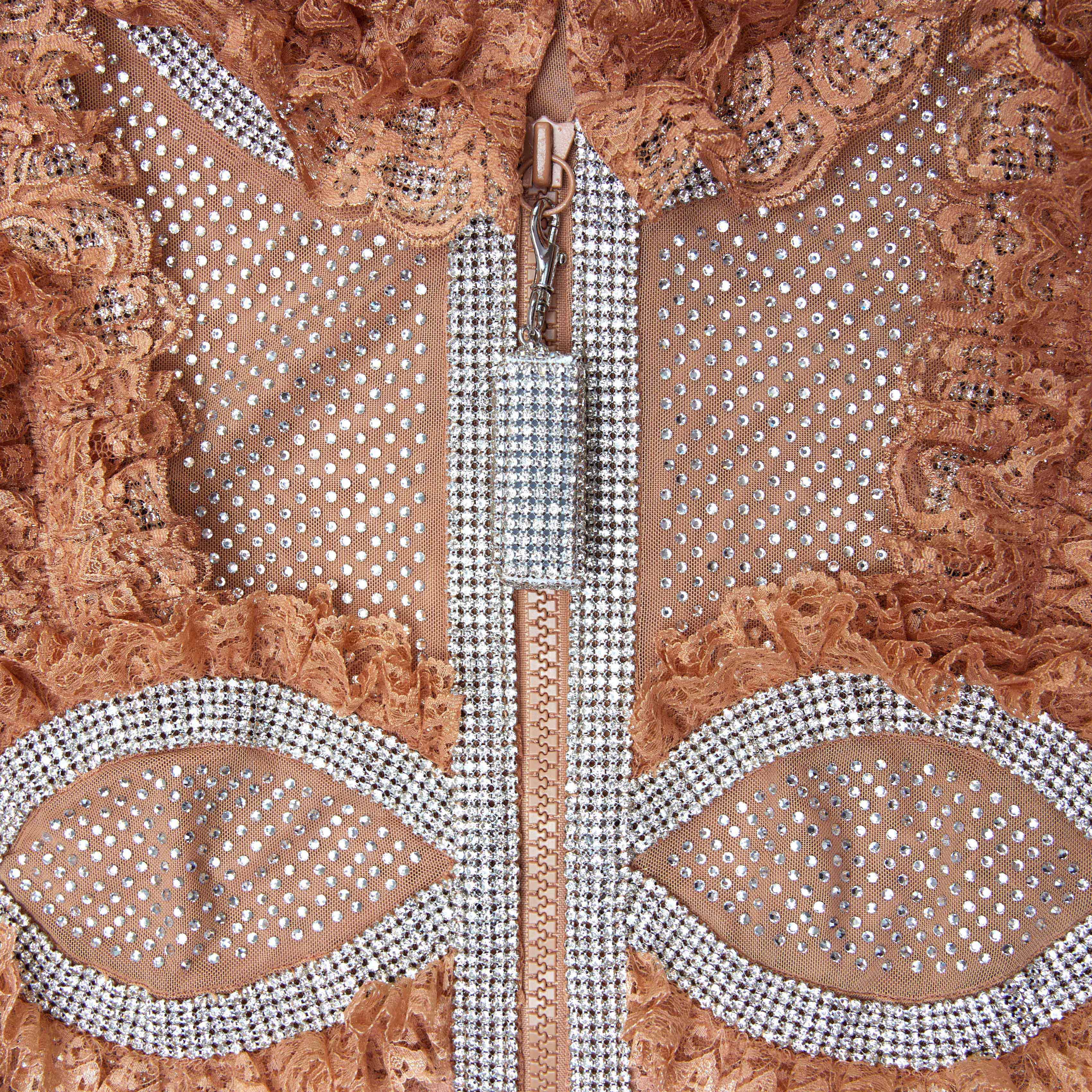 Tan Rhinestone Mesh Ruffle Mini Dress - Image 5