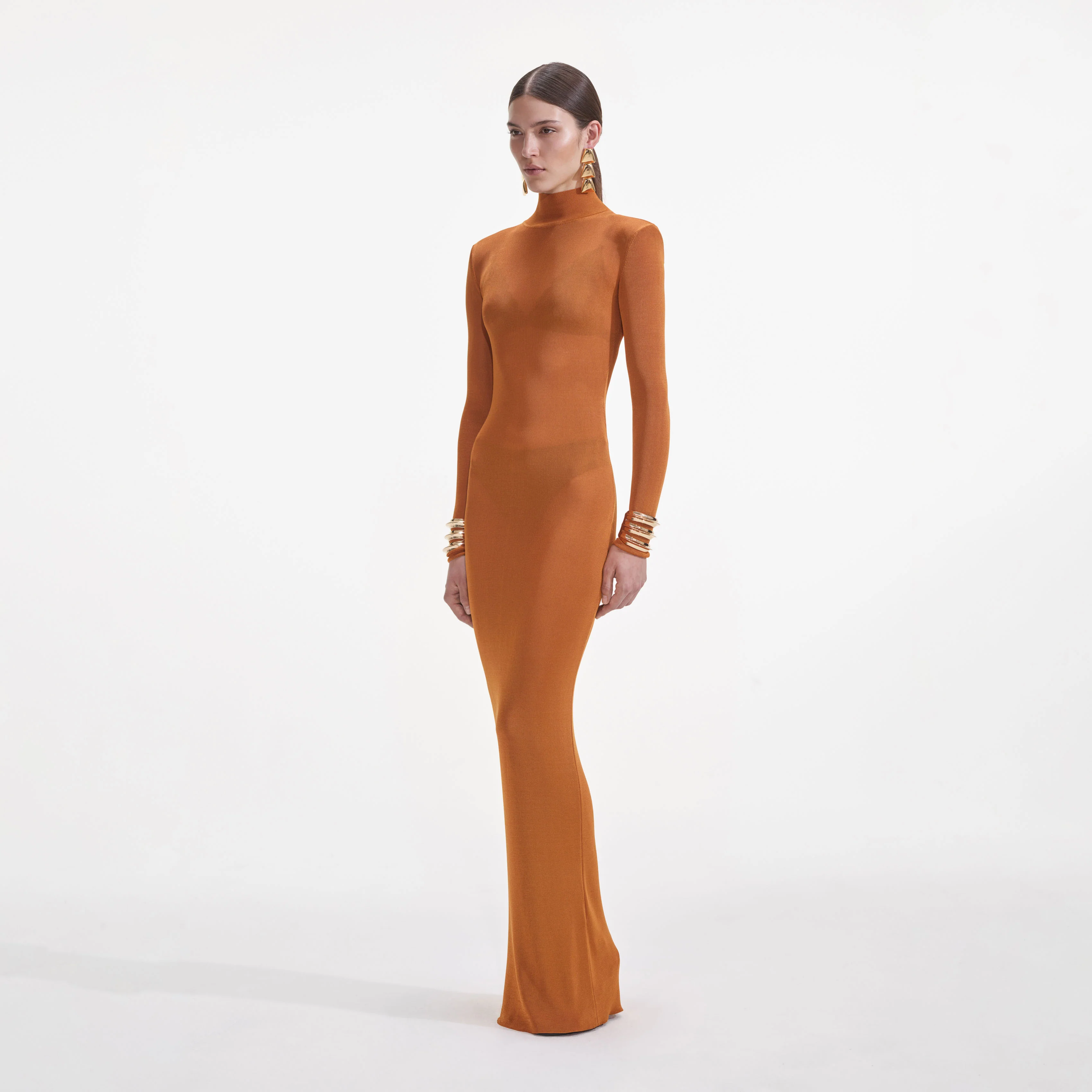 Burnt Orange Viscose Knit Maxi Dress - Image 2