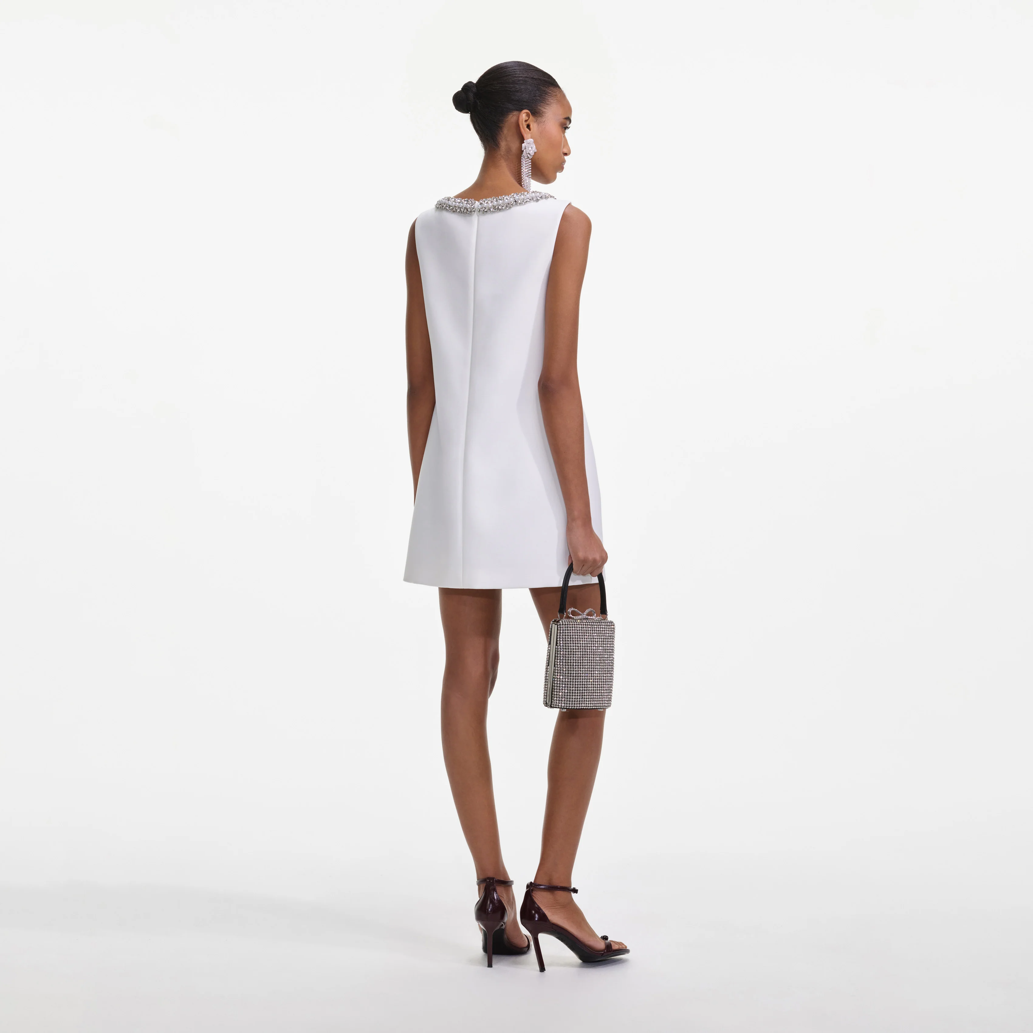 White Bonded Crepe Mini Dress - Image 3
