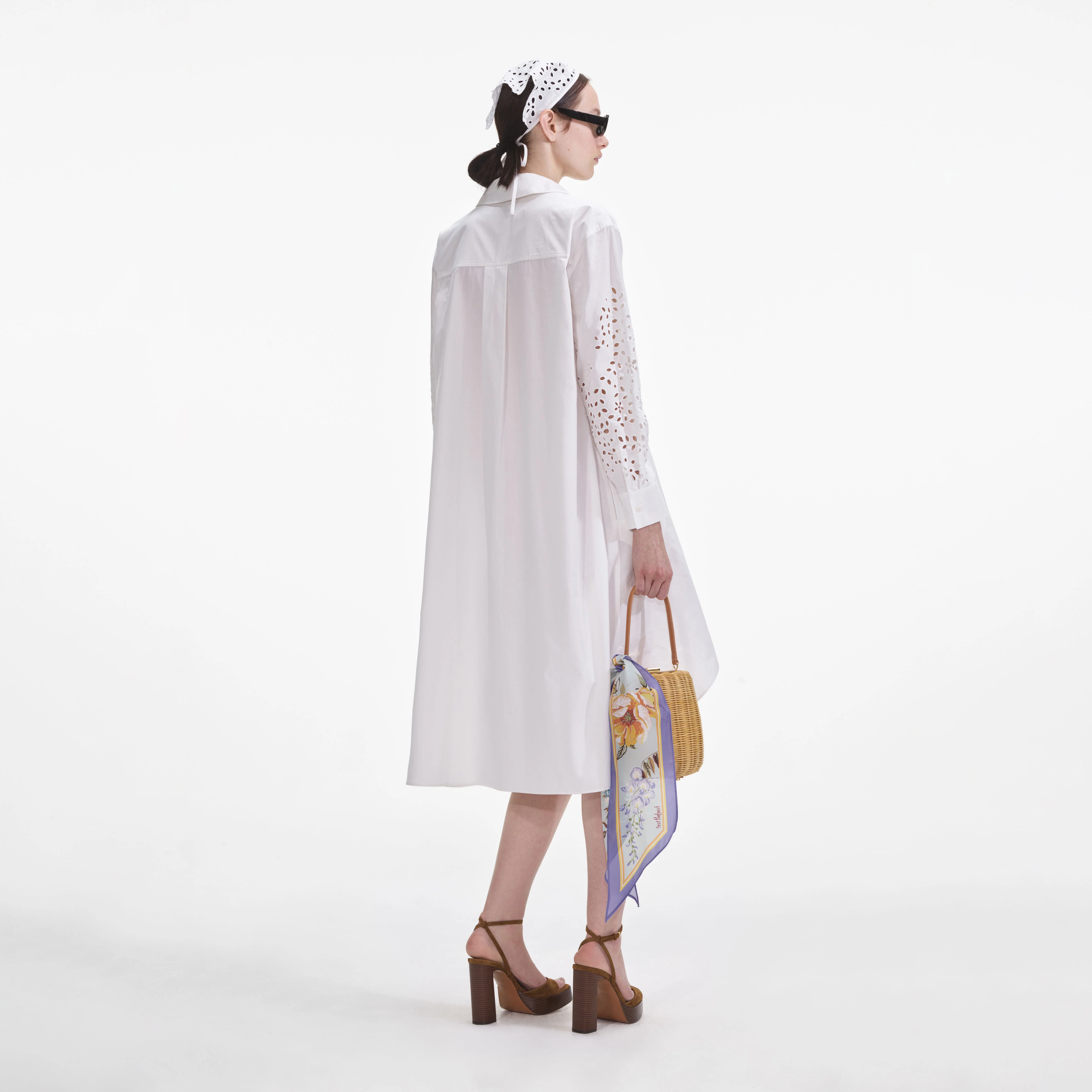 White Cotton Embroidered Shirt Dress - Image 3
