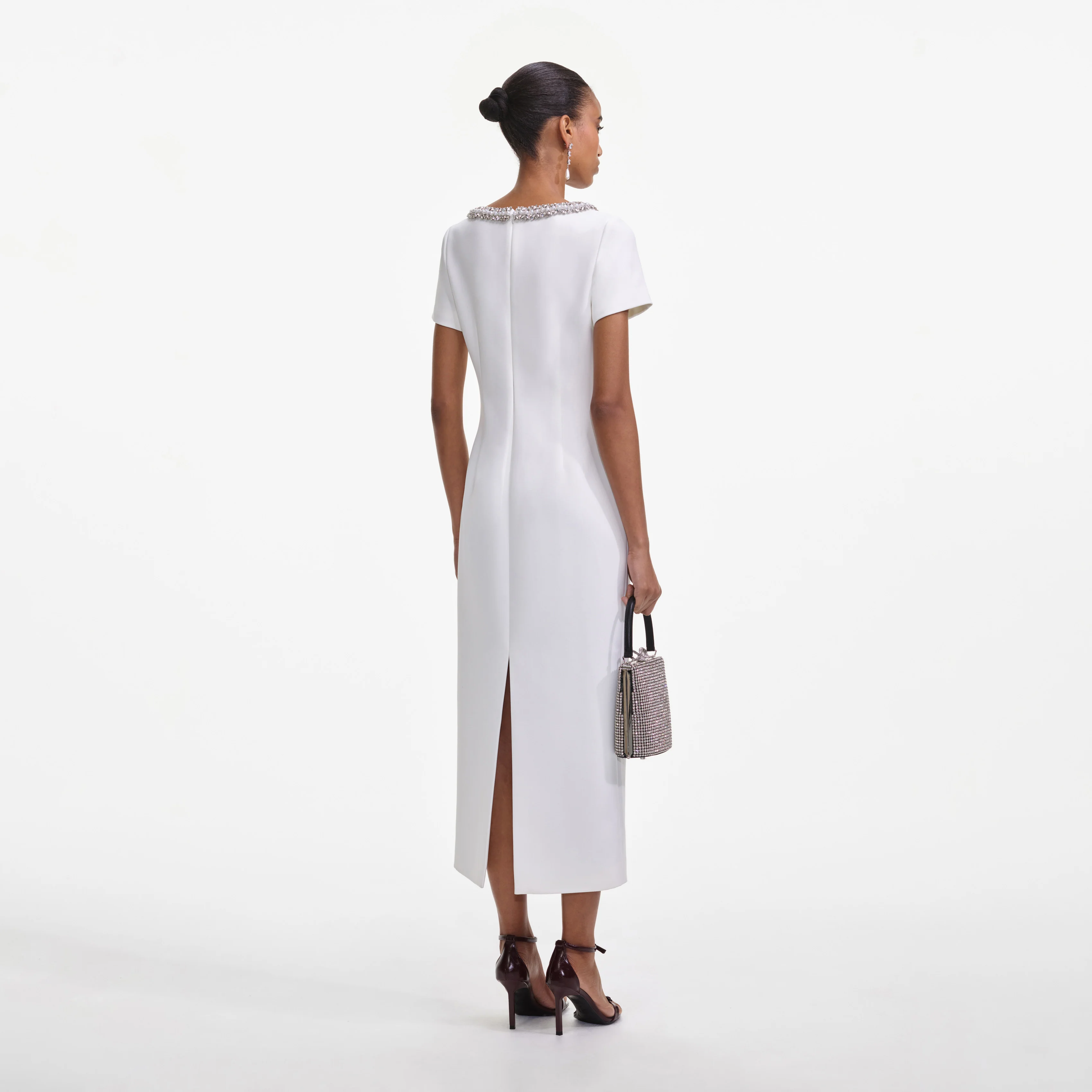 White Crepe Bow Midi Dress - Image 3