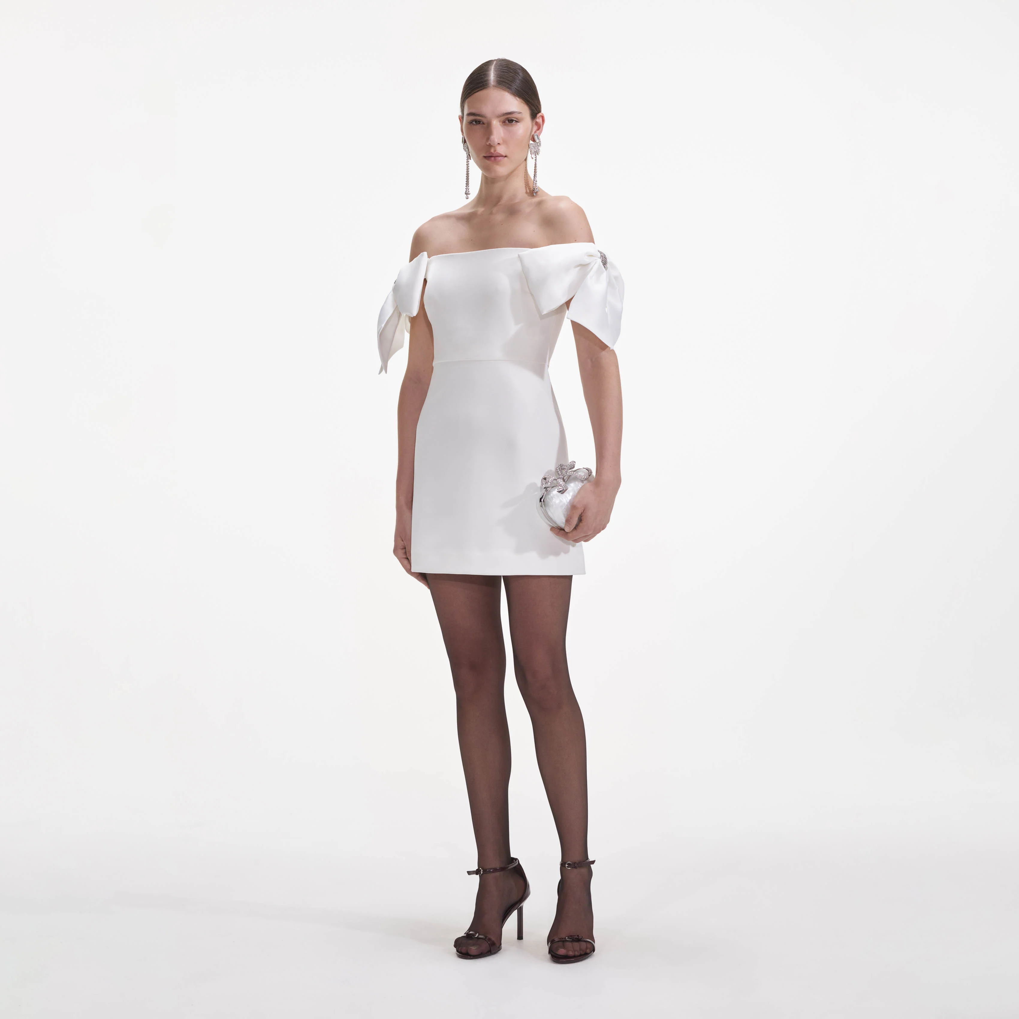 White Crepe Bow Mini Dress - Image 2