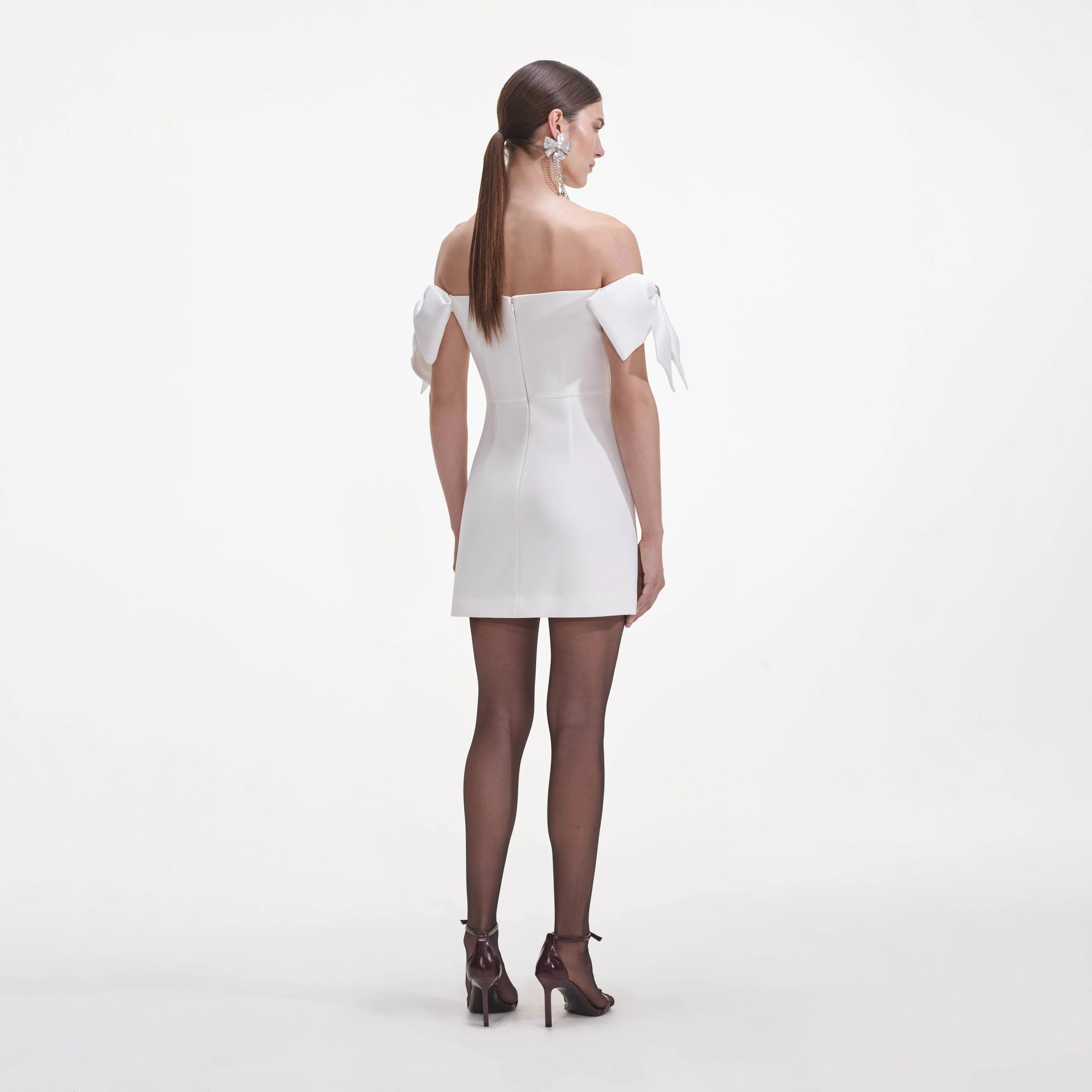 White Crepe Bow Mini Dress - Image 3