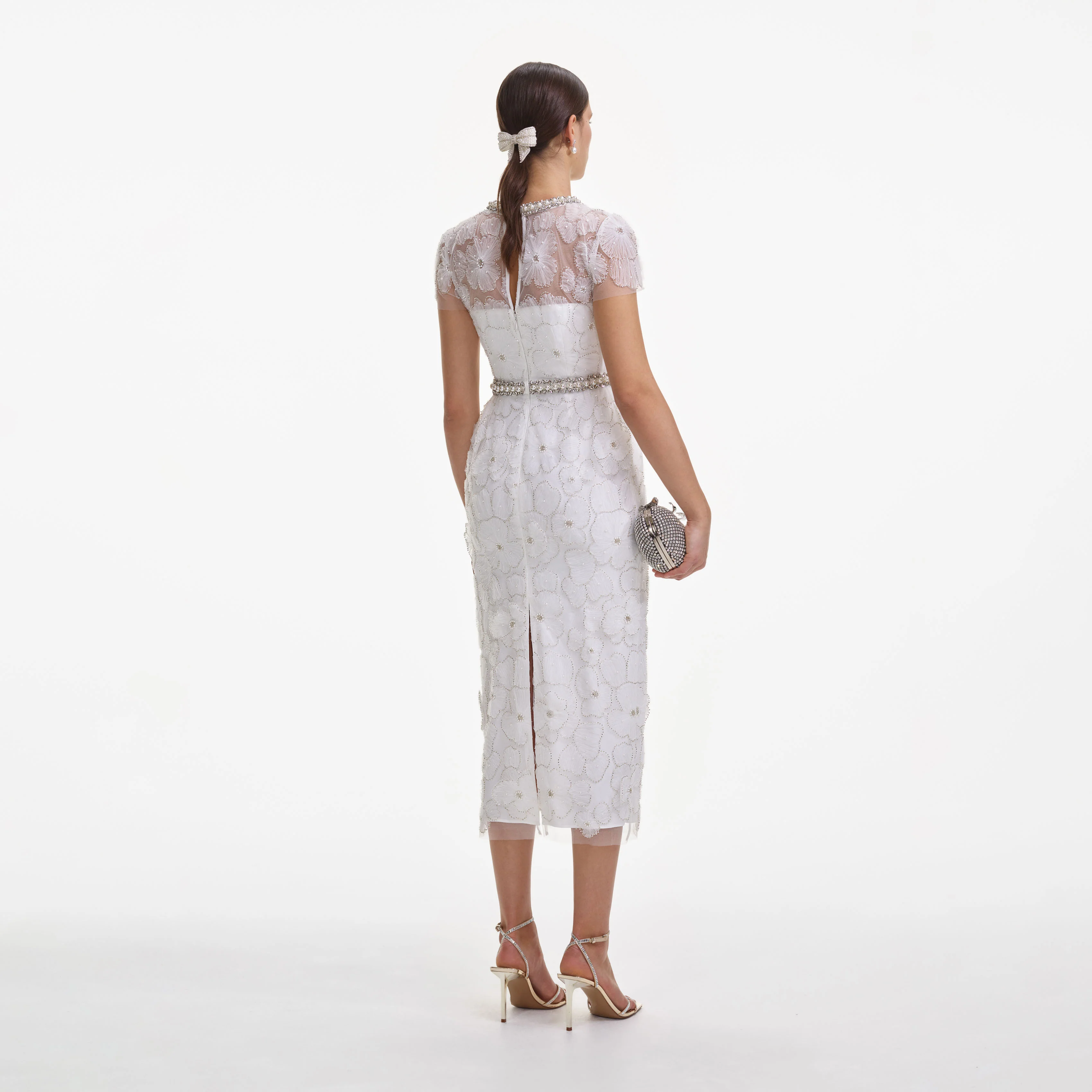 White Embellished Tulle Midi Dress - Image 3