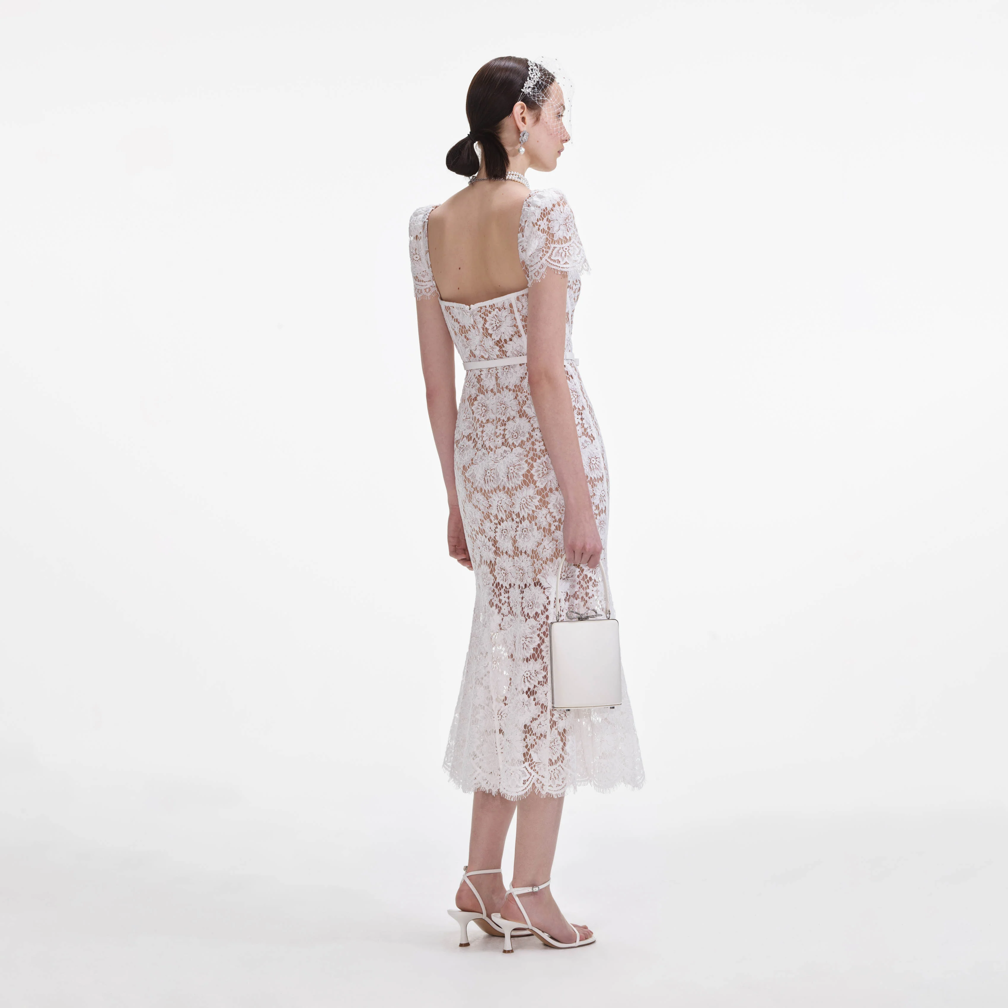 White Fine Lace Midi Dress - Image 3