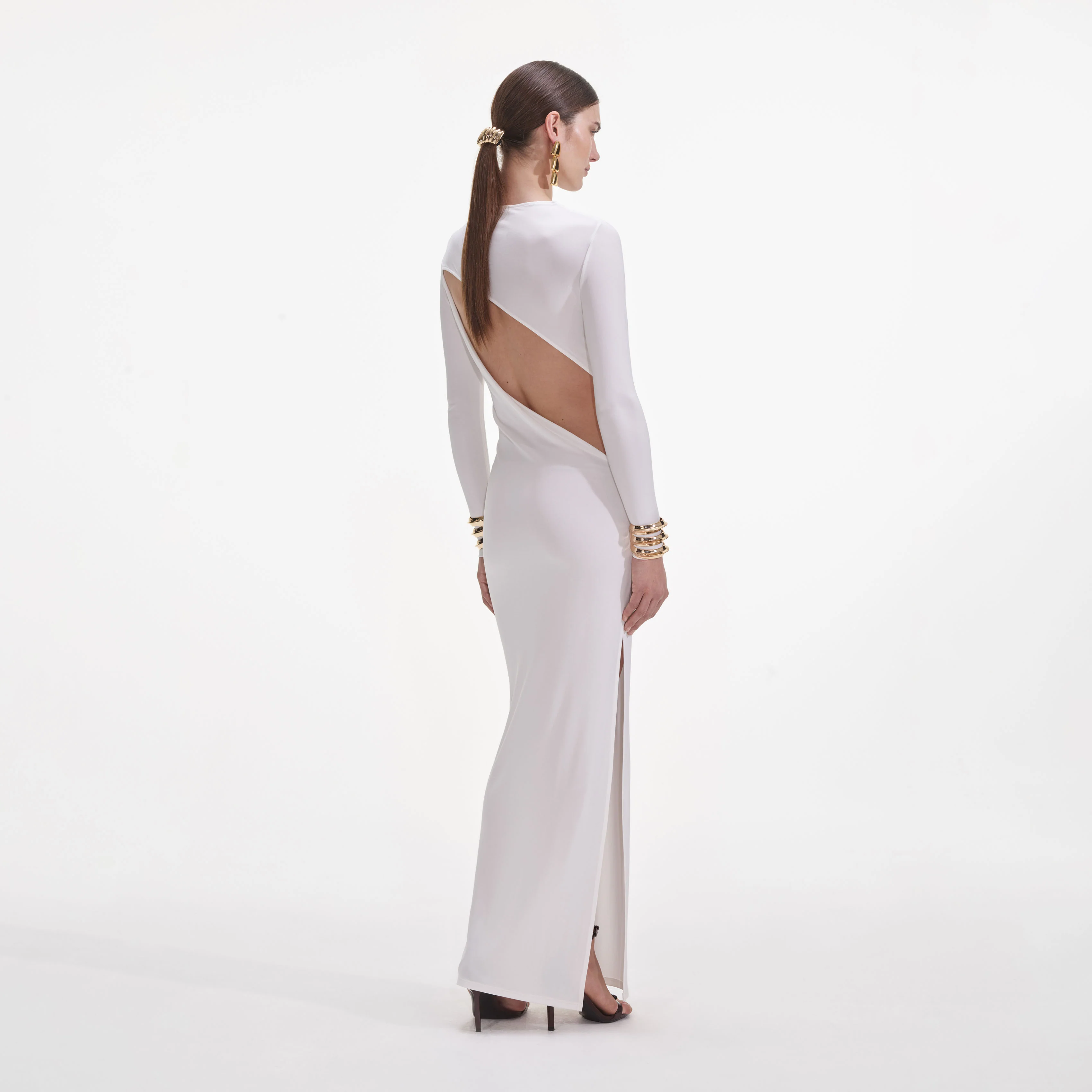 White Jersey Gathered Midi Dress - Image 3