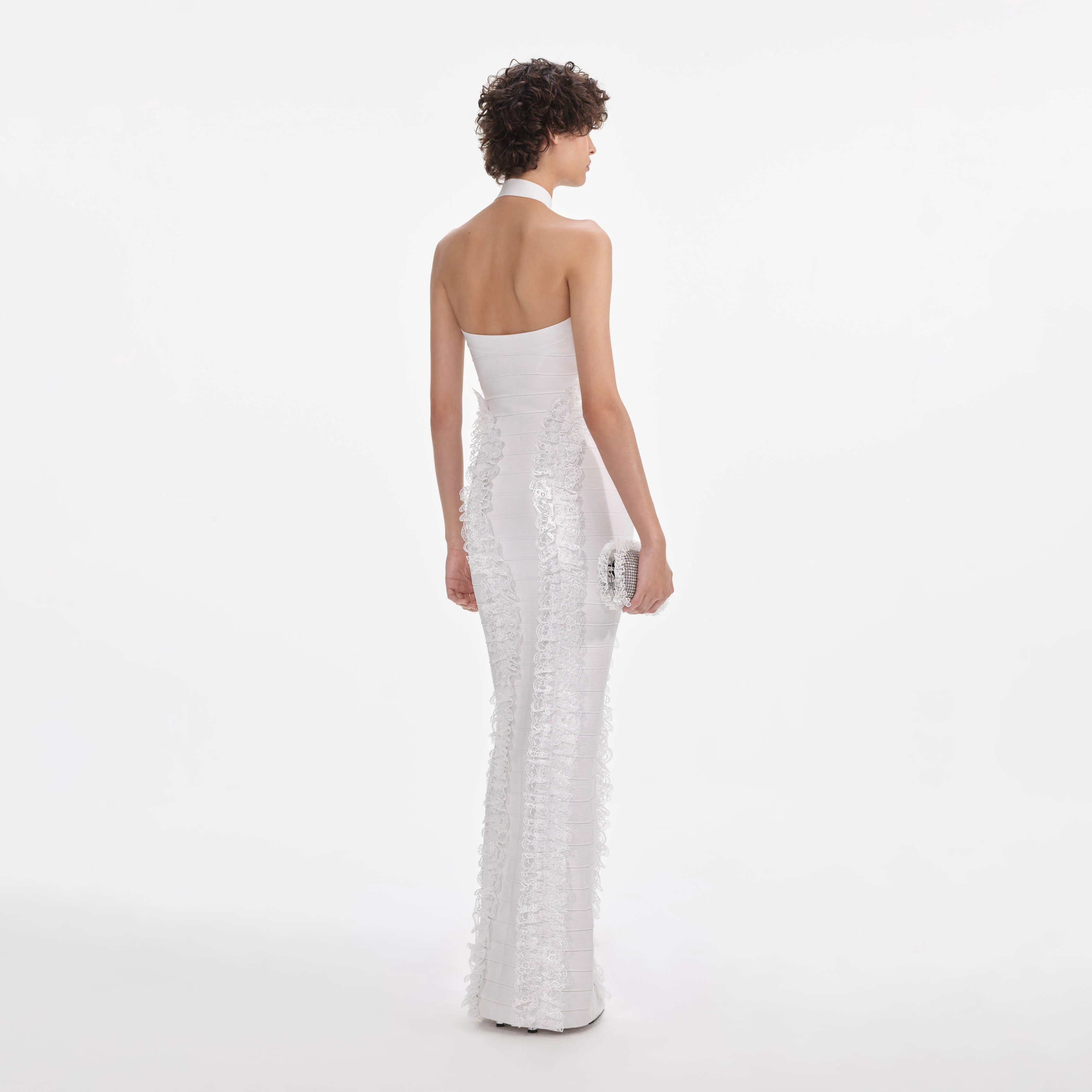 White Knit Zip Ruffle Maxi Dress - Image 3