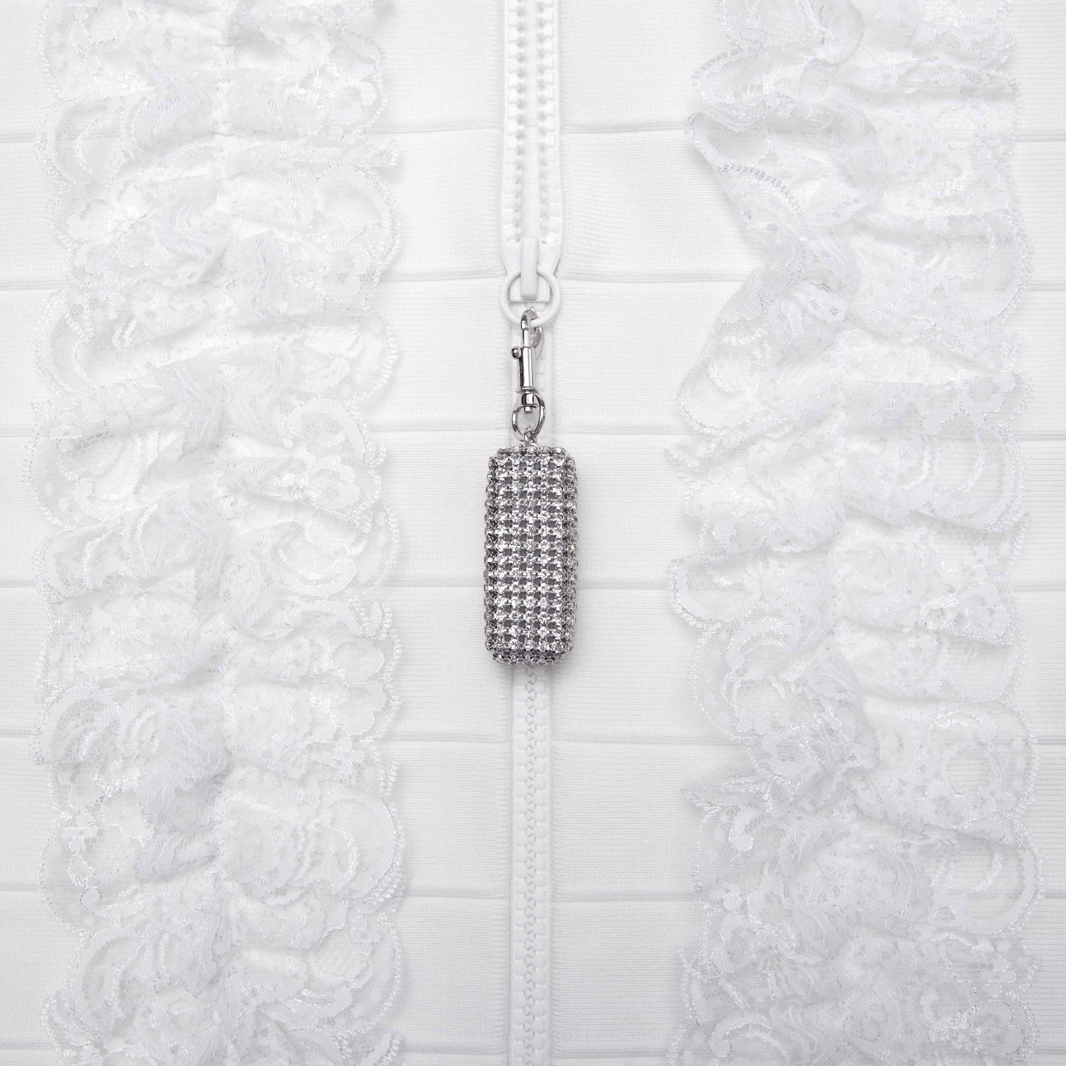 White Knit Zip Ruffle Maxi Dress - Image 5