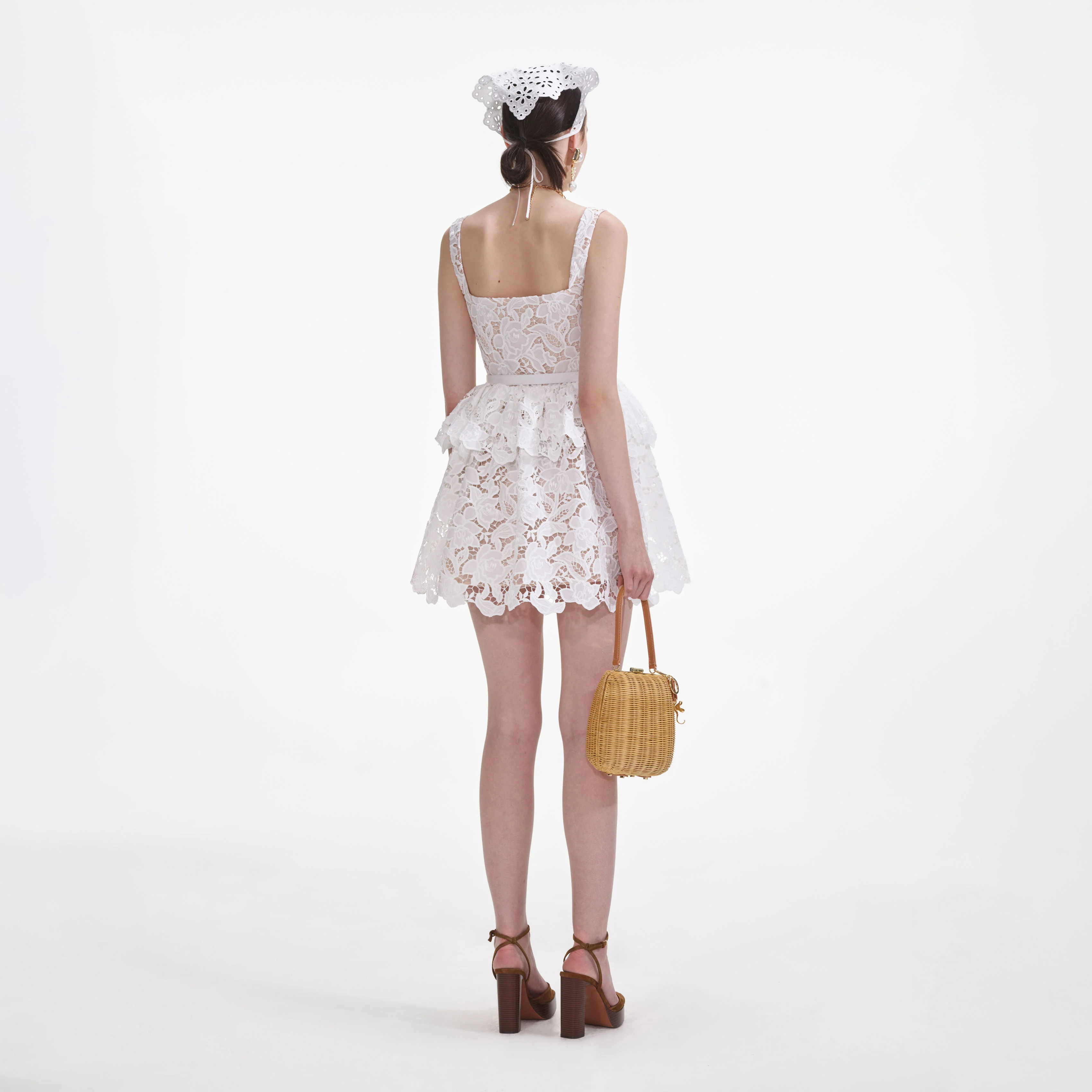 White Lace Tiered Mini Dress - Image 3