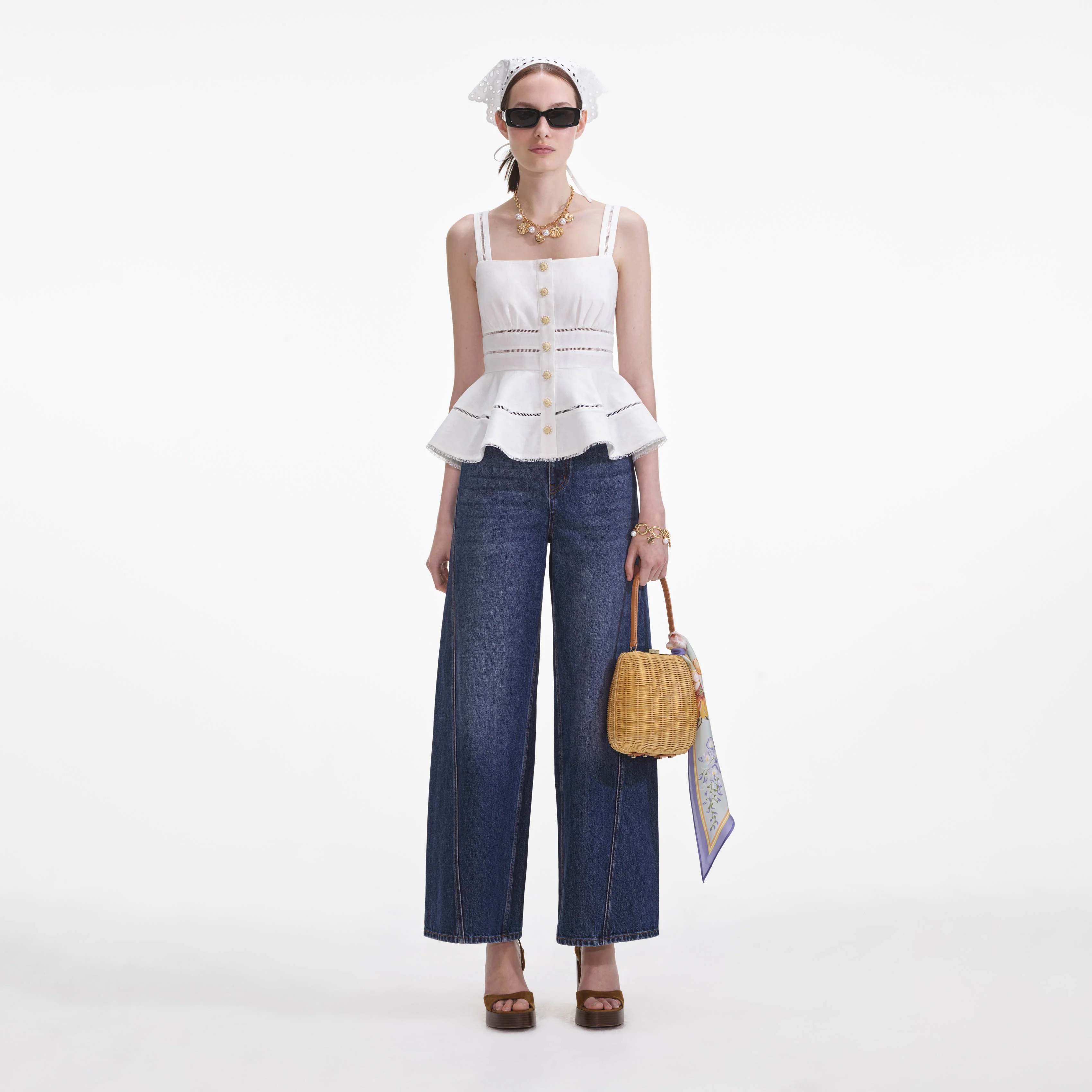 White Linen Peplum Top