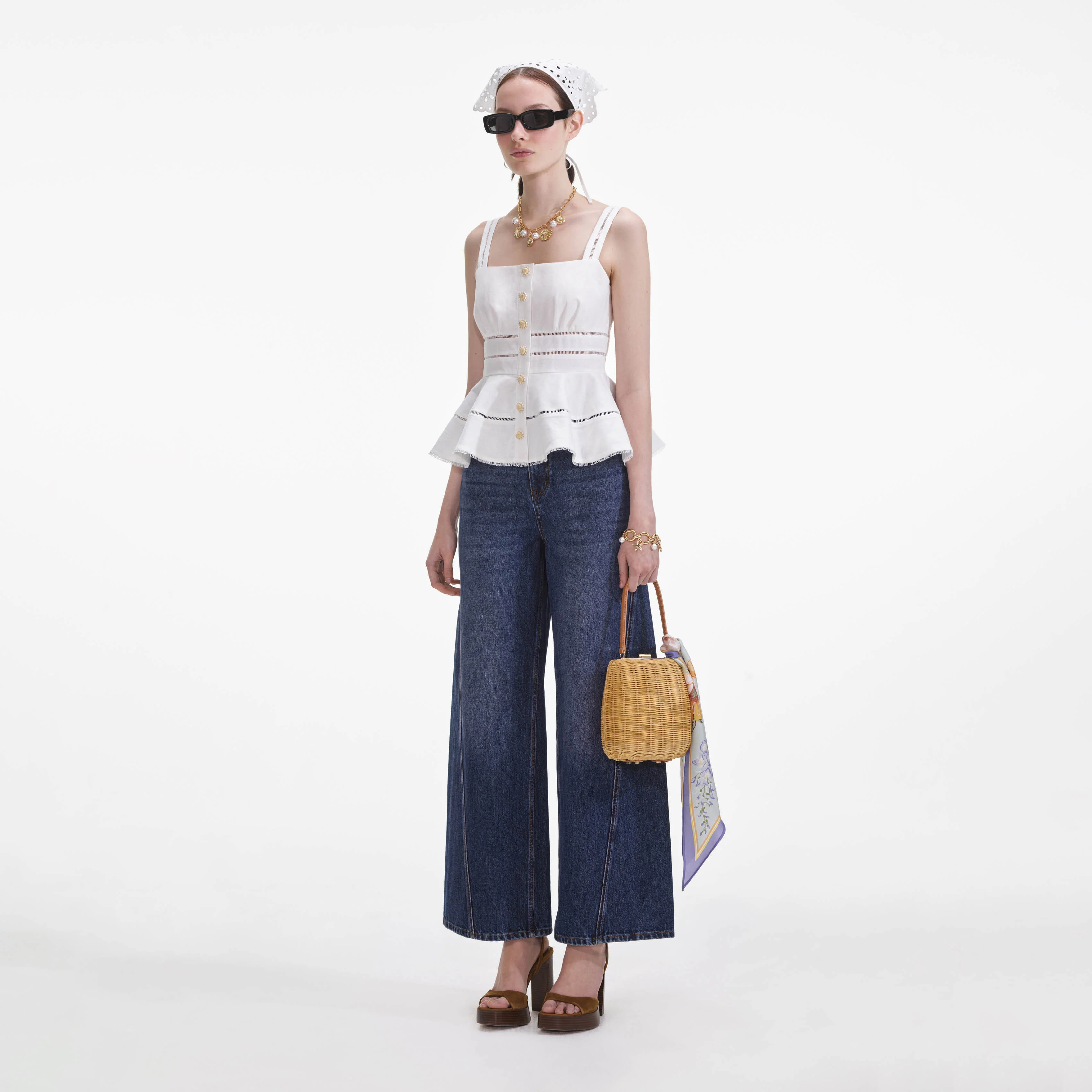 White Linen Peplum Top - Image 2