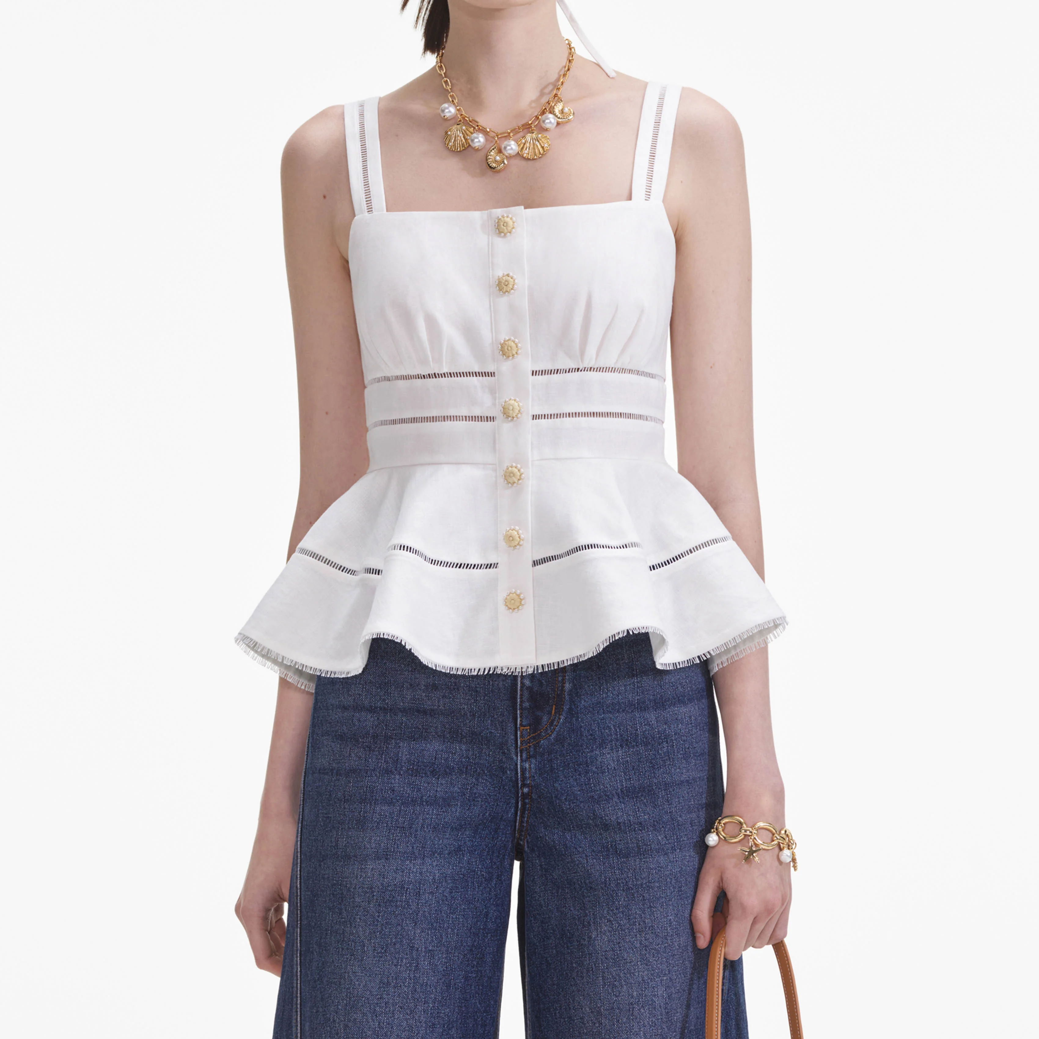White Linen Peplum Top - Image 4