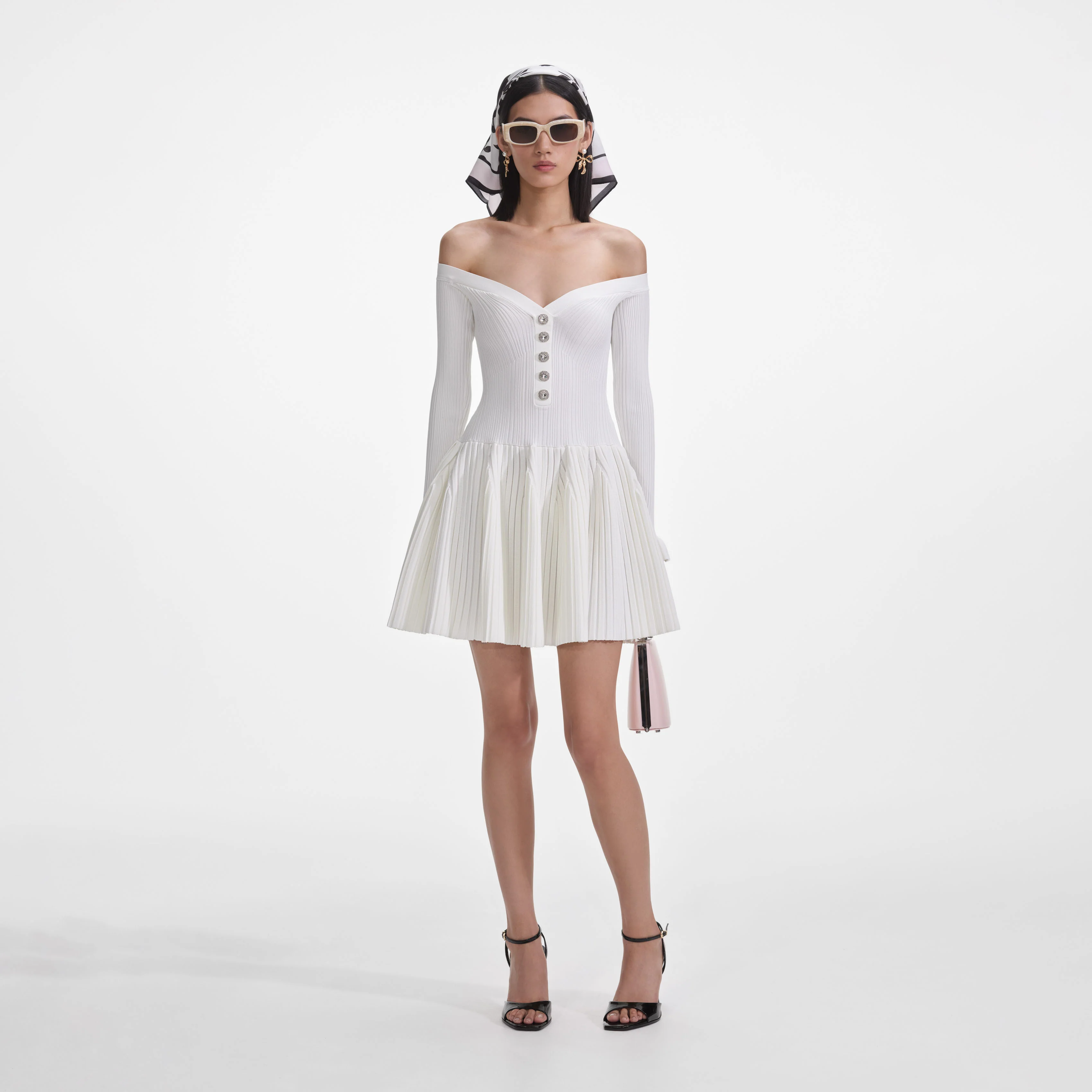 White Ribbed Knit Mini Dress