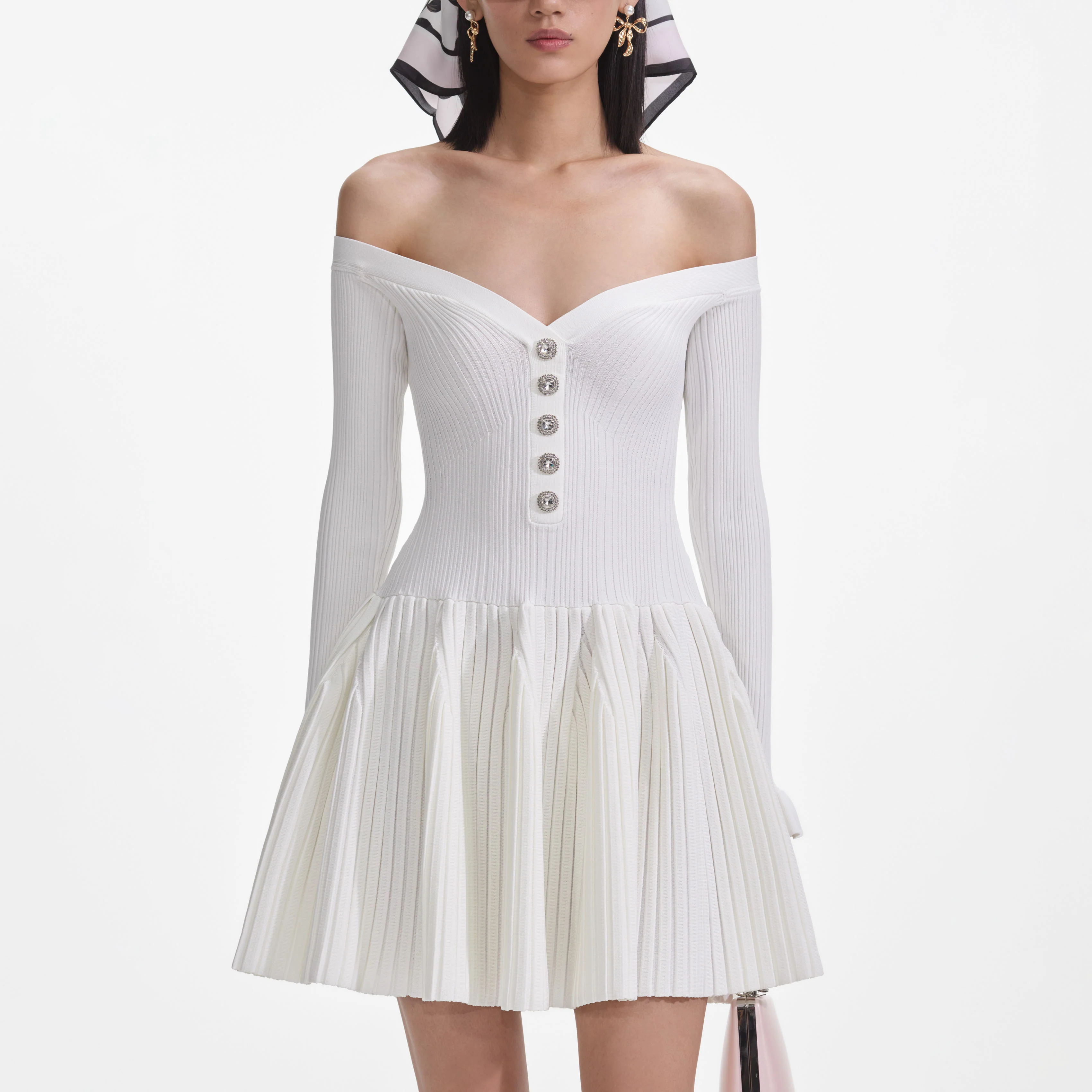 White Ribbed Knit Mini Dress - Image 4