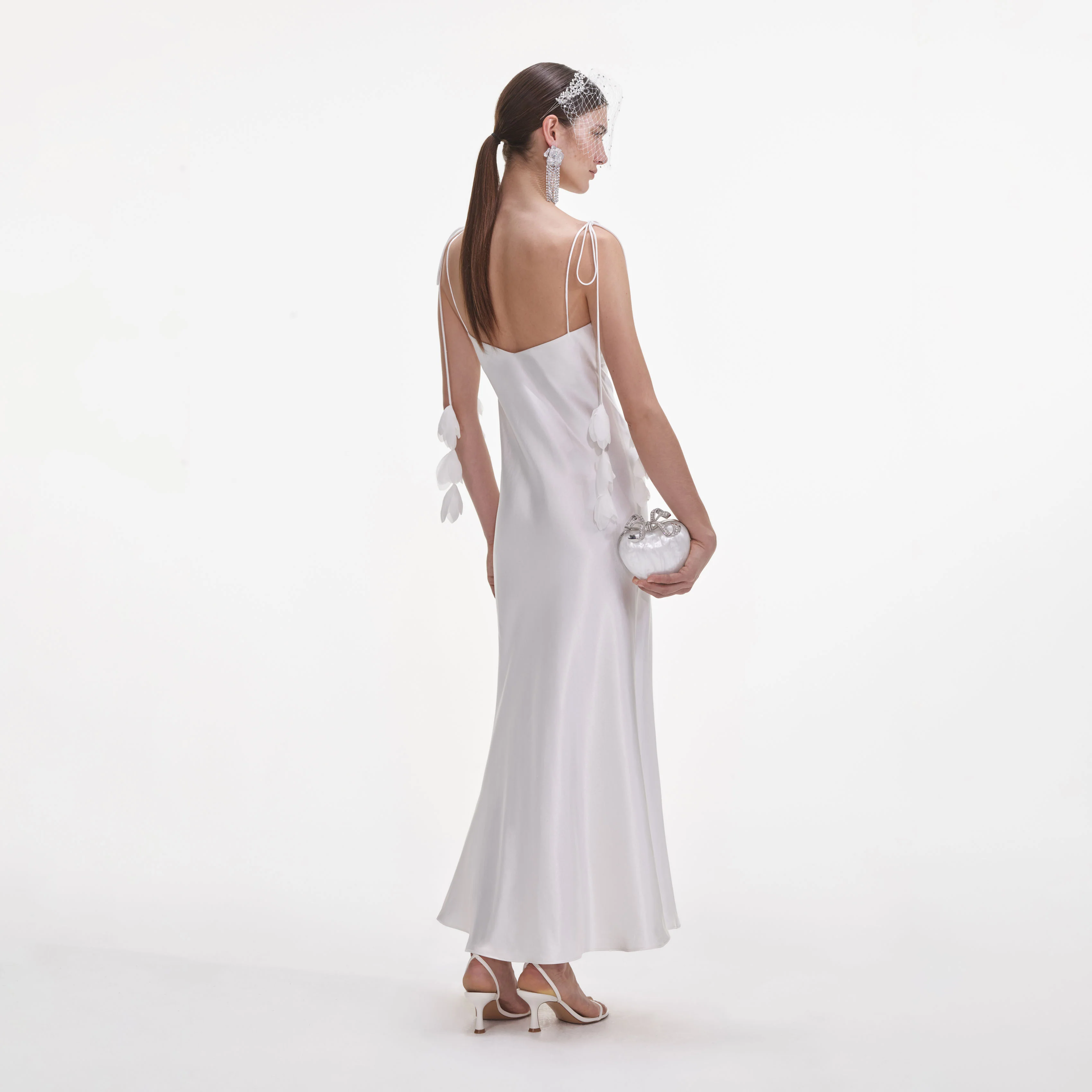 White Satin Flower Midi Dress - Image 3