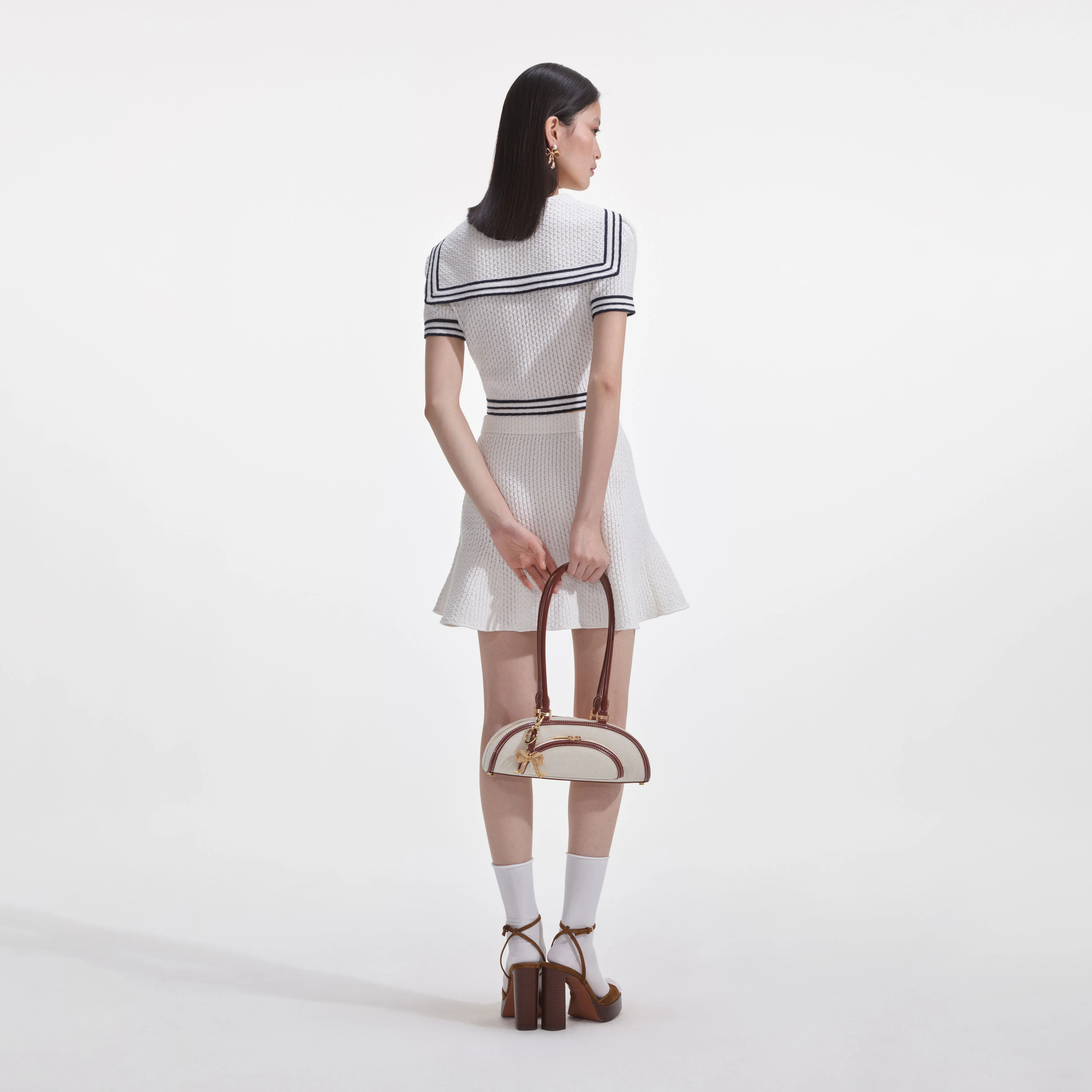White Textured Knit Mini Skirt - Image 3