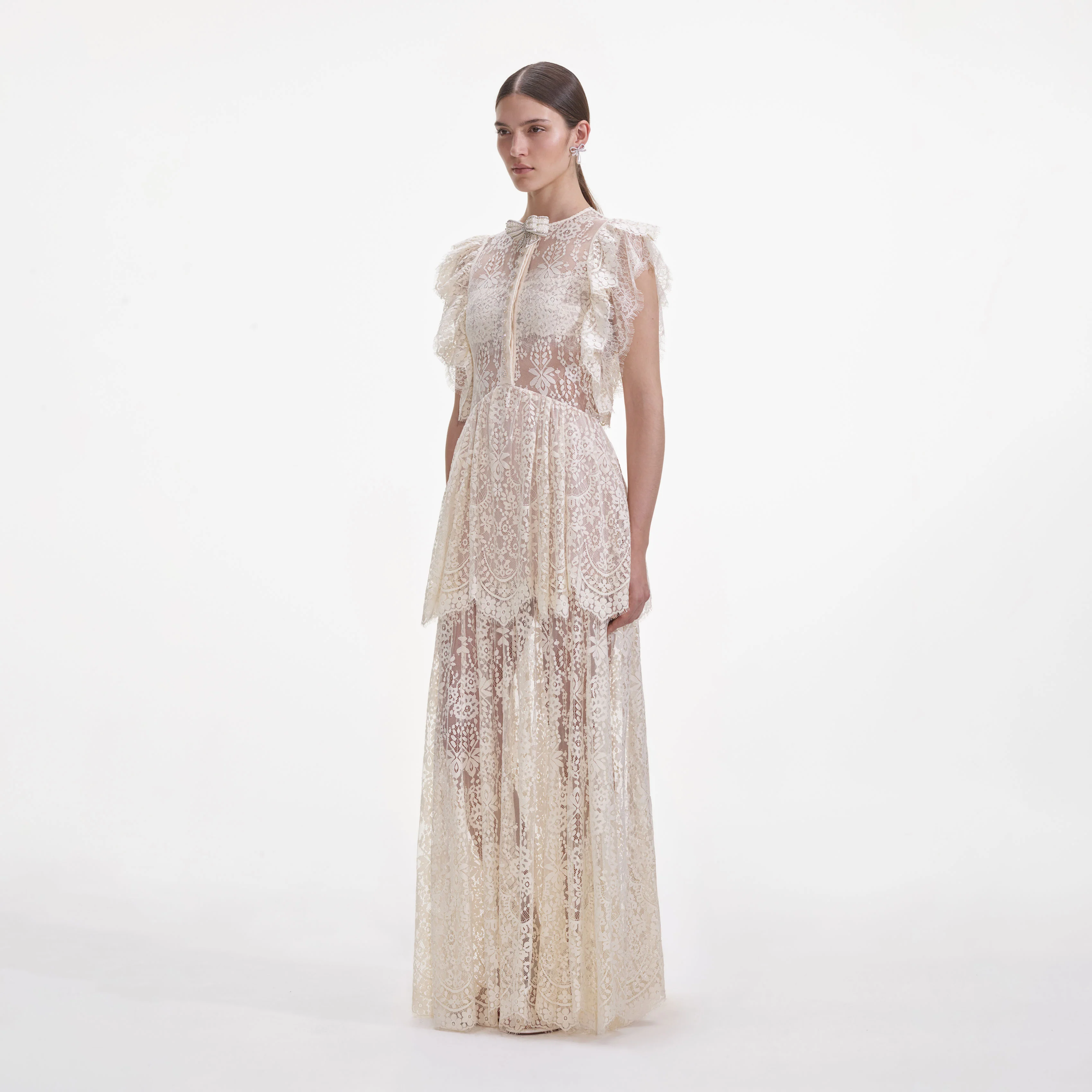 White Tiered Lace Maxi Dress - Image 2