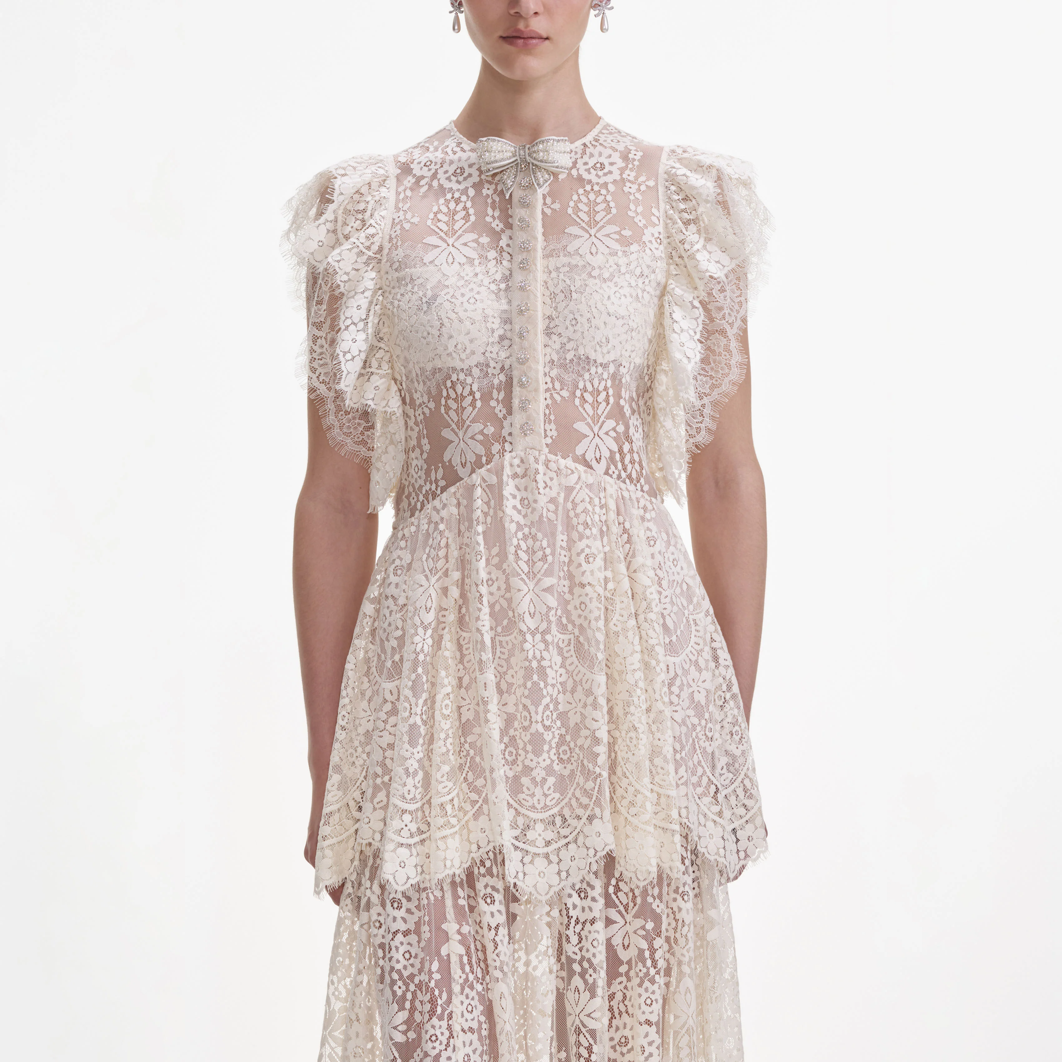 White Tiered Lace Maxi Dress - Image 4