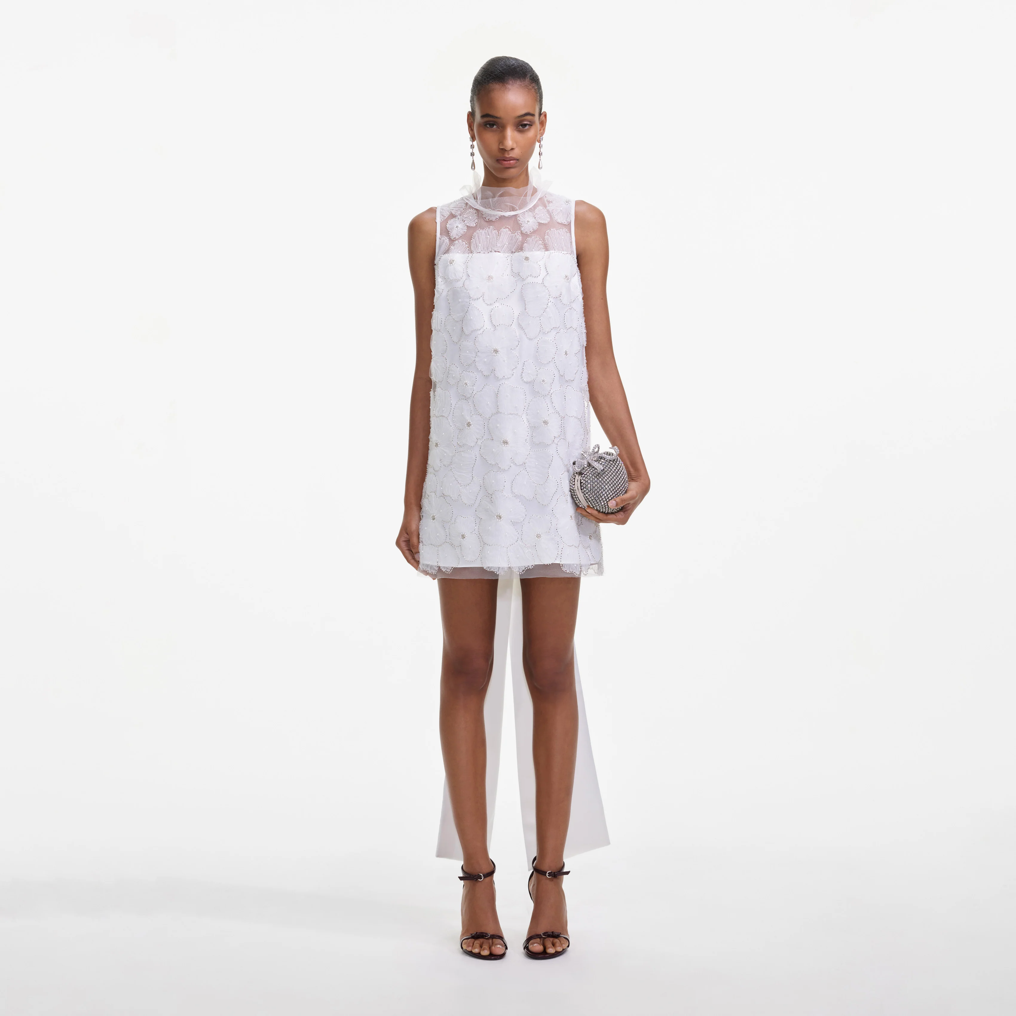 White Tulle Satin Bow Mini Dress