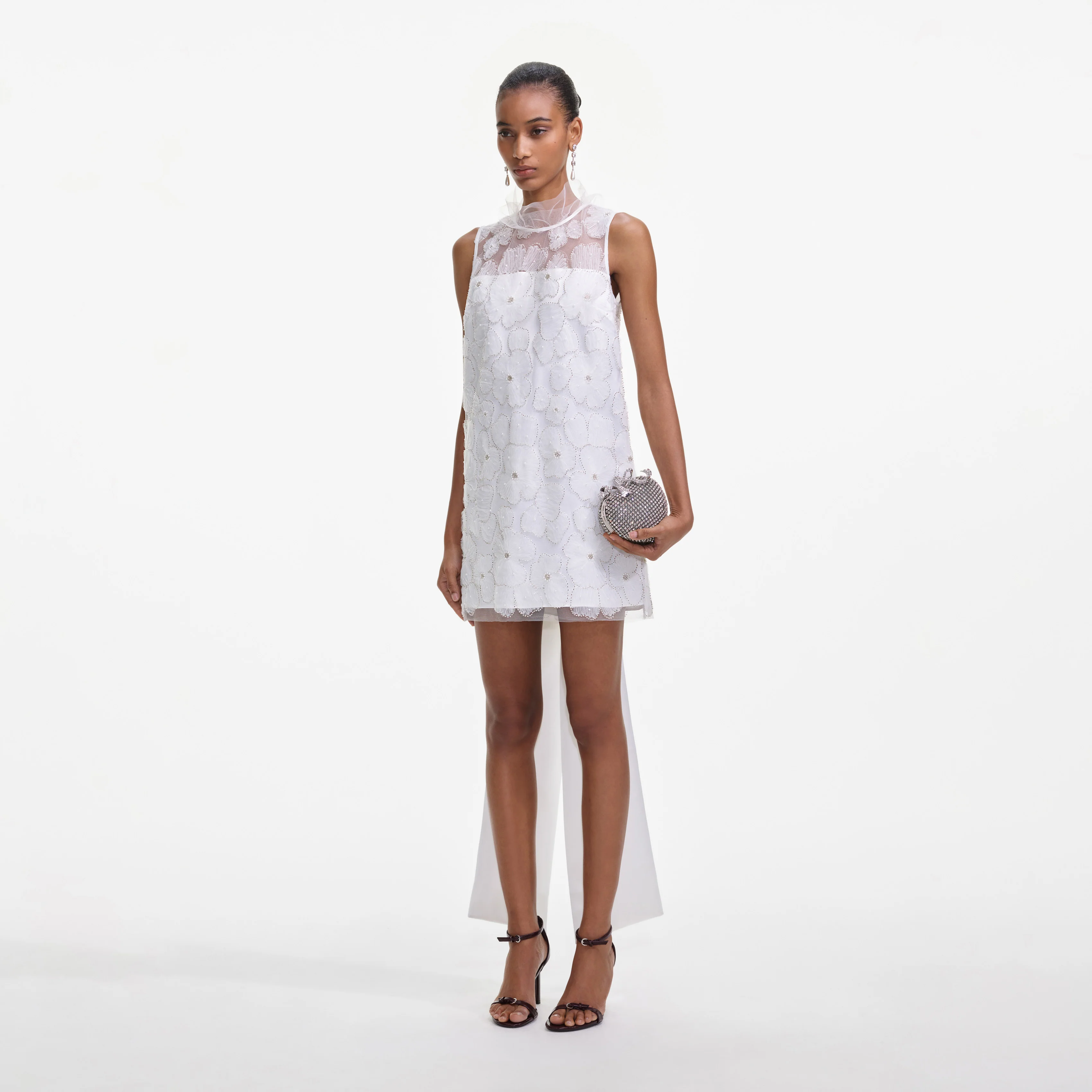 White Tulle Satin Bow Mini Dress - Image 2