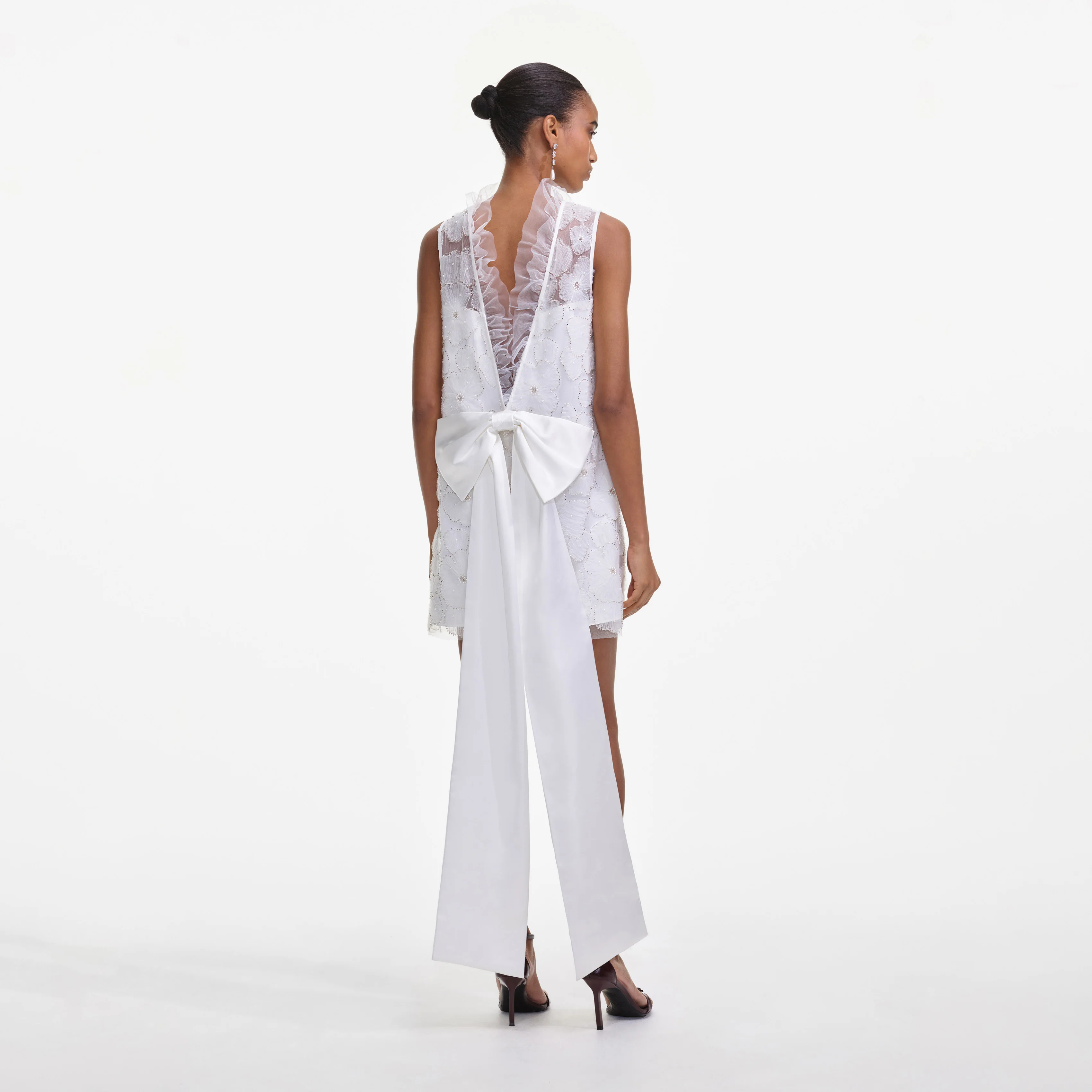 White Tulle Satin Bow Mini Dress - Image 3