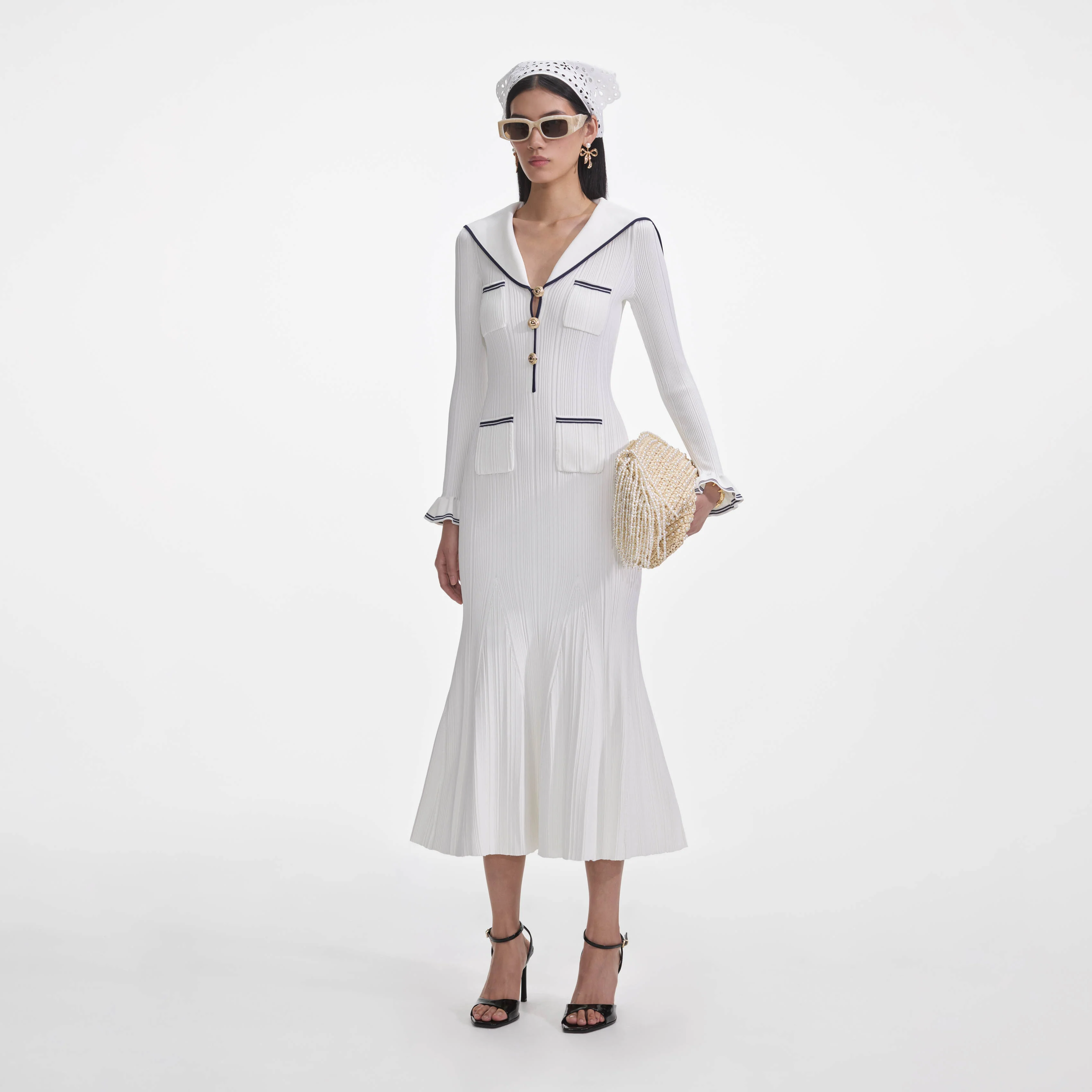 White Viscose Rib Knit Midi Dress - Image 2