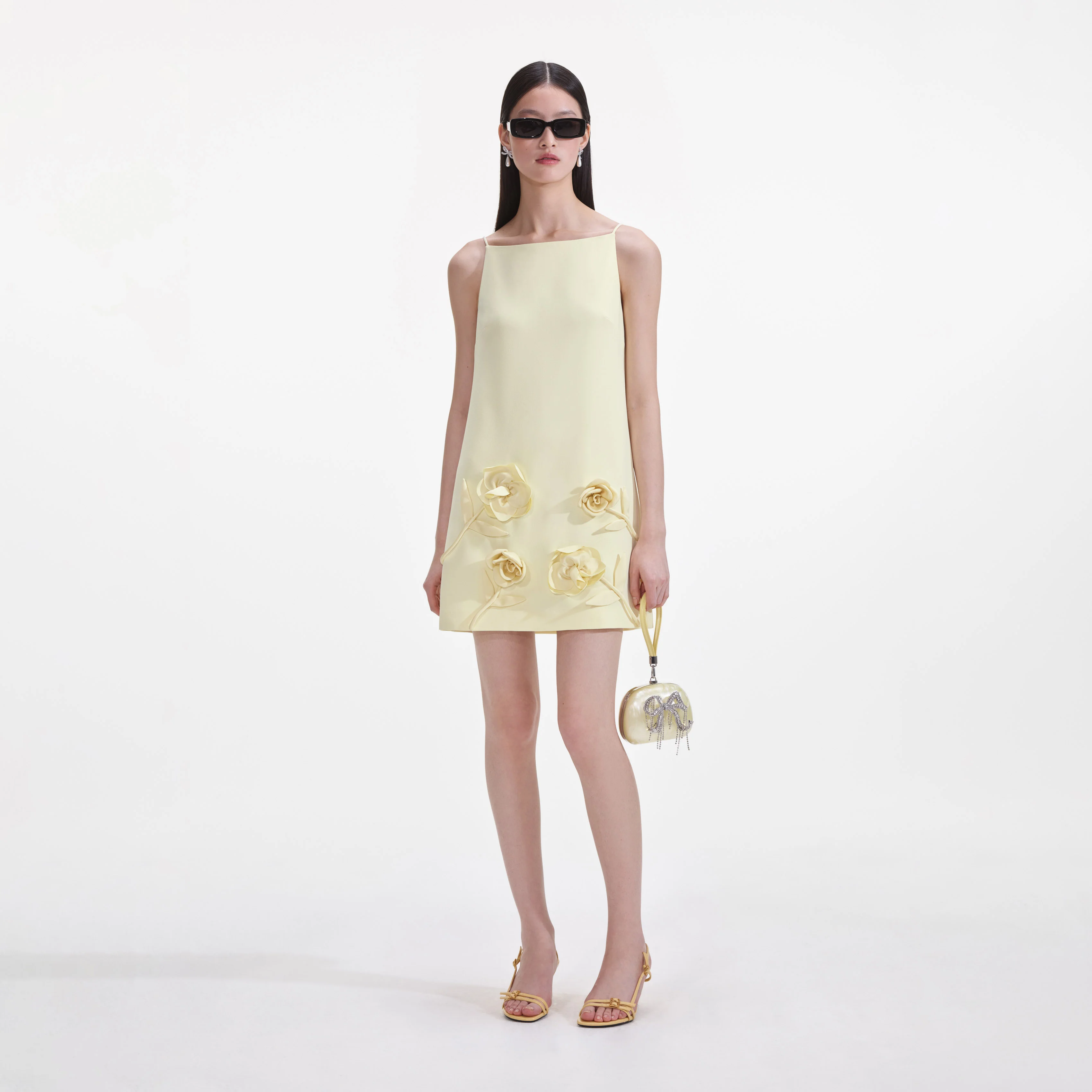 Yellow Crepe Flower Mini Dress