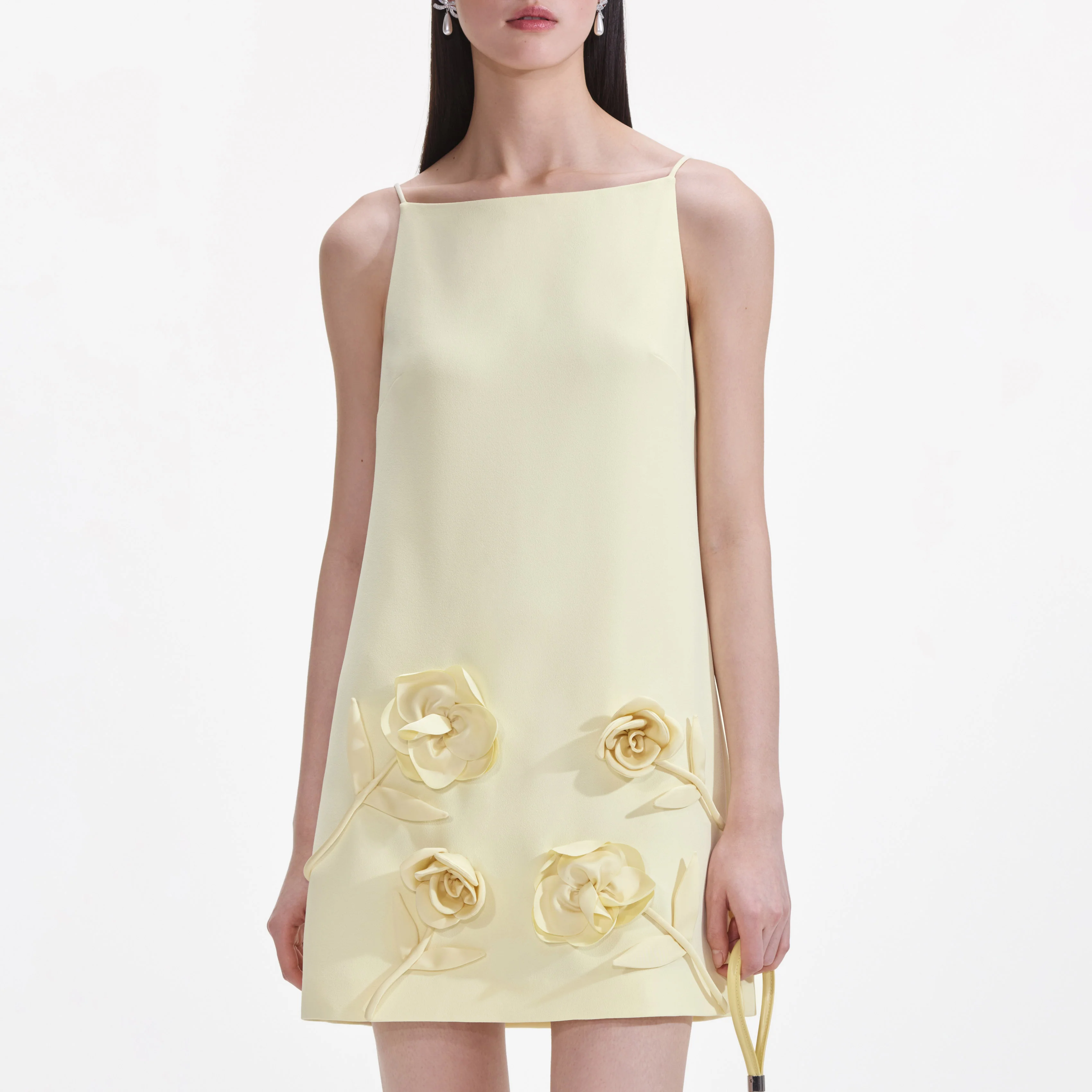 Yellow Crepe Flower Mini Dress - Image 4