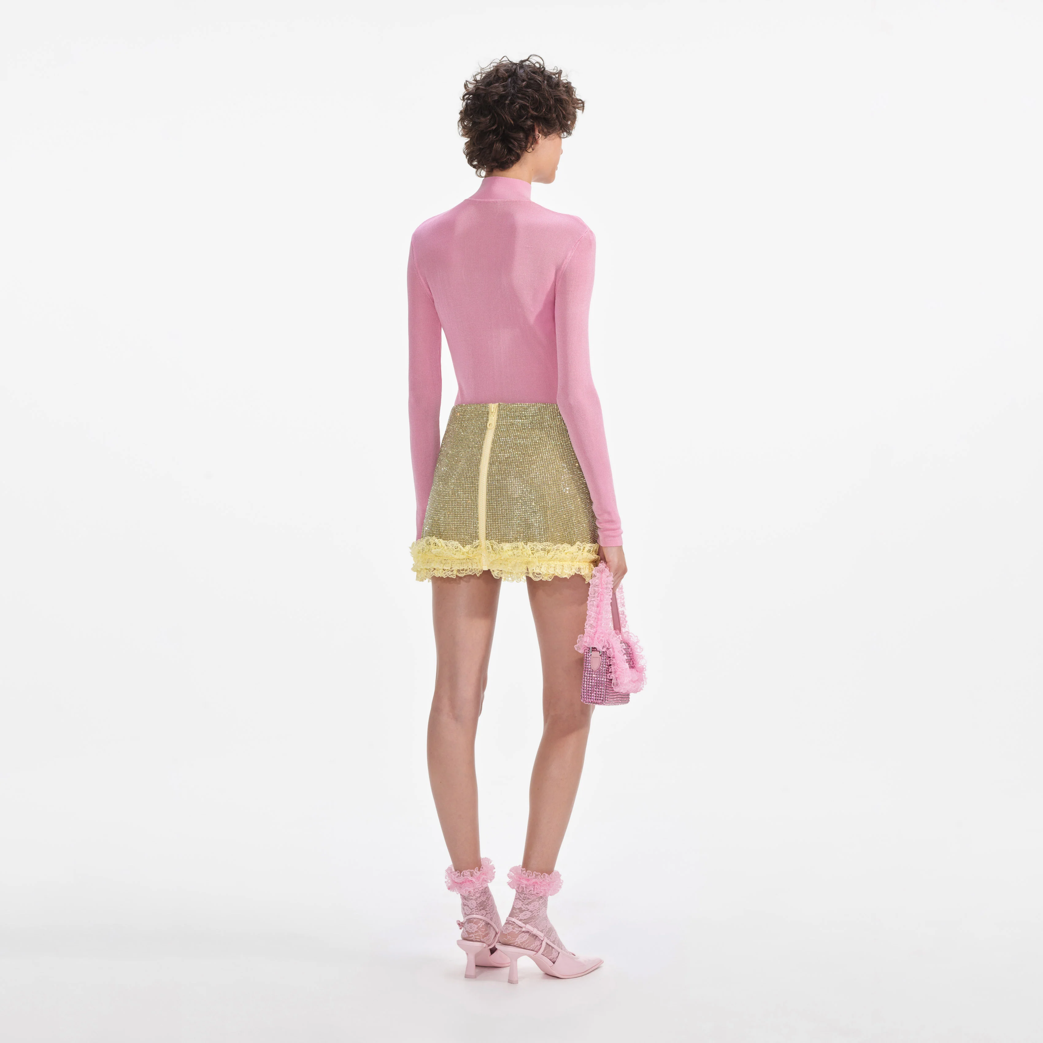 Yellow Crystal Chainmail Mini Skirt - Image 3
