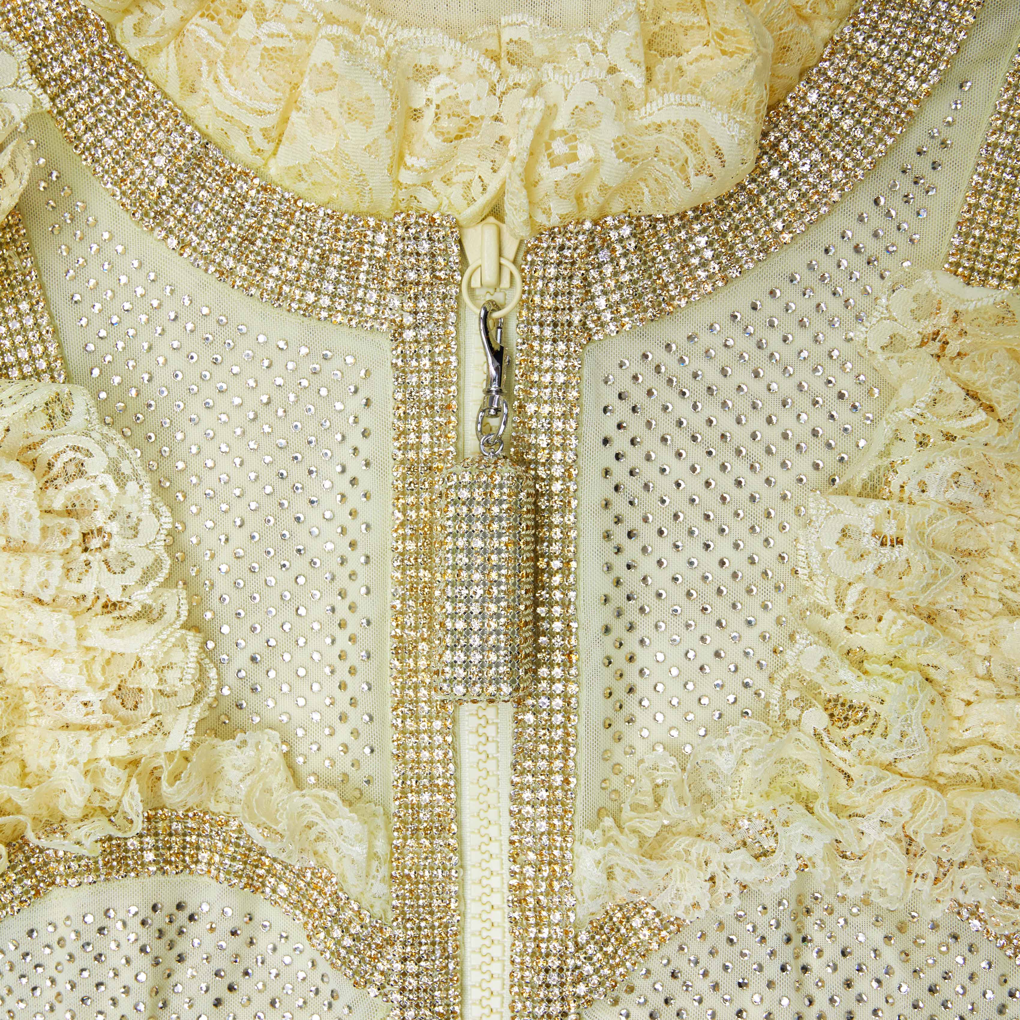 Yellow Rhinestone Mesh Ruffle Mini Dress - Image 5