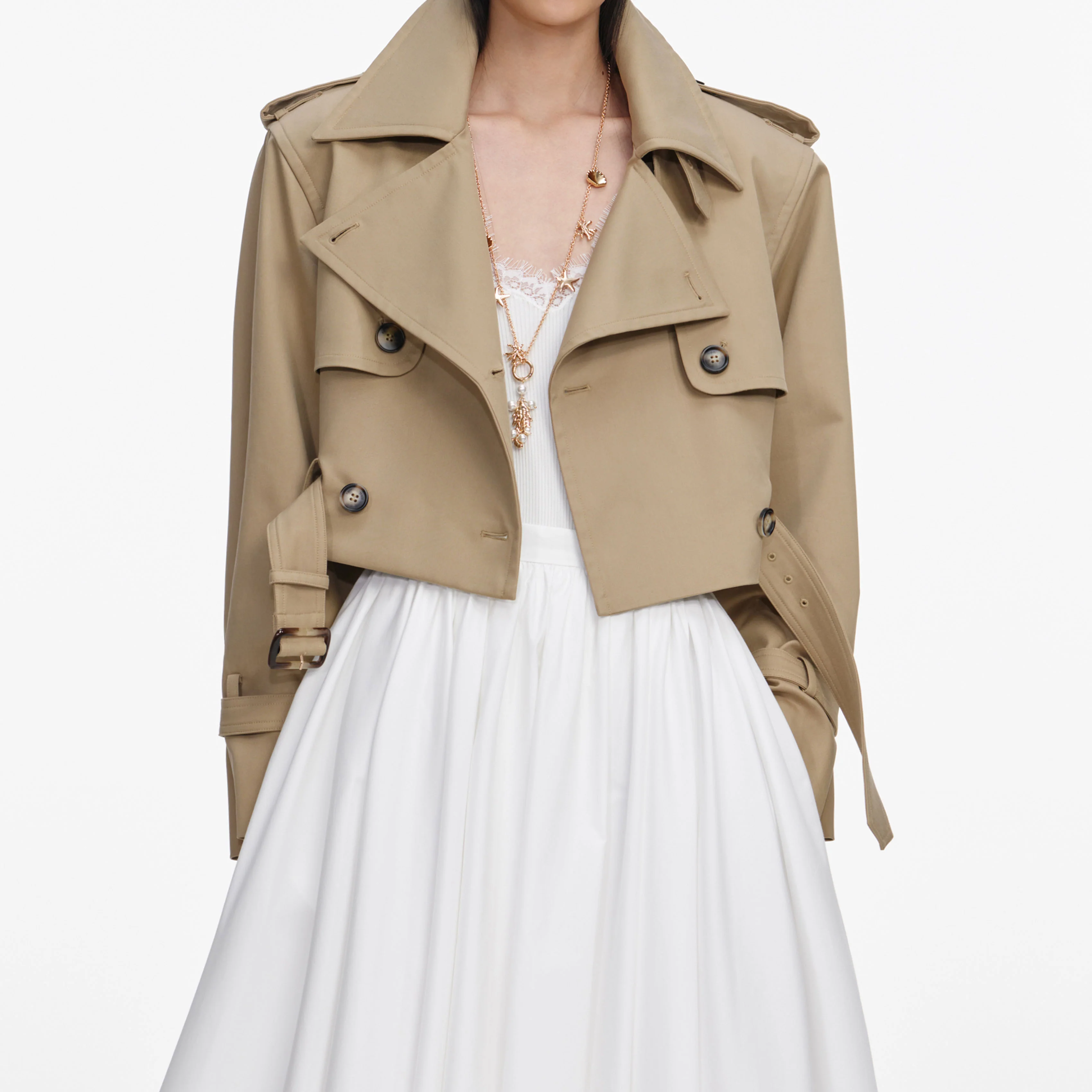 Beige Cropped Trench Jacket - Image 6