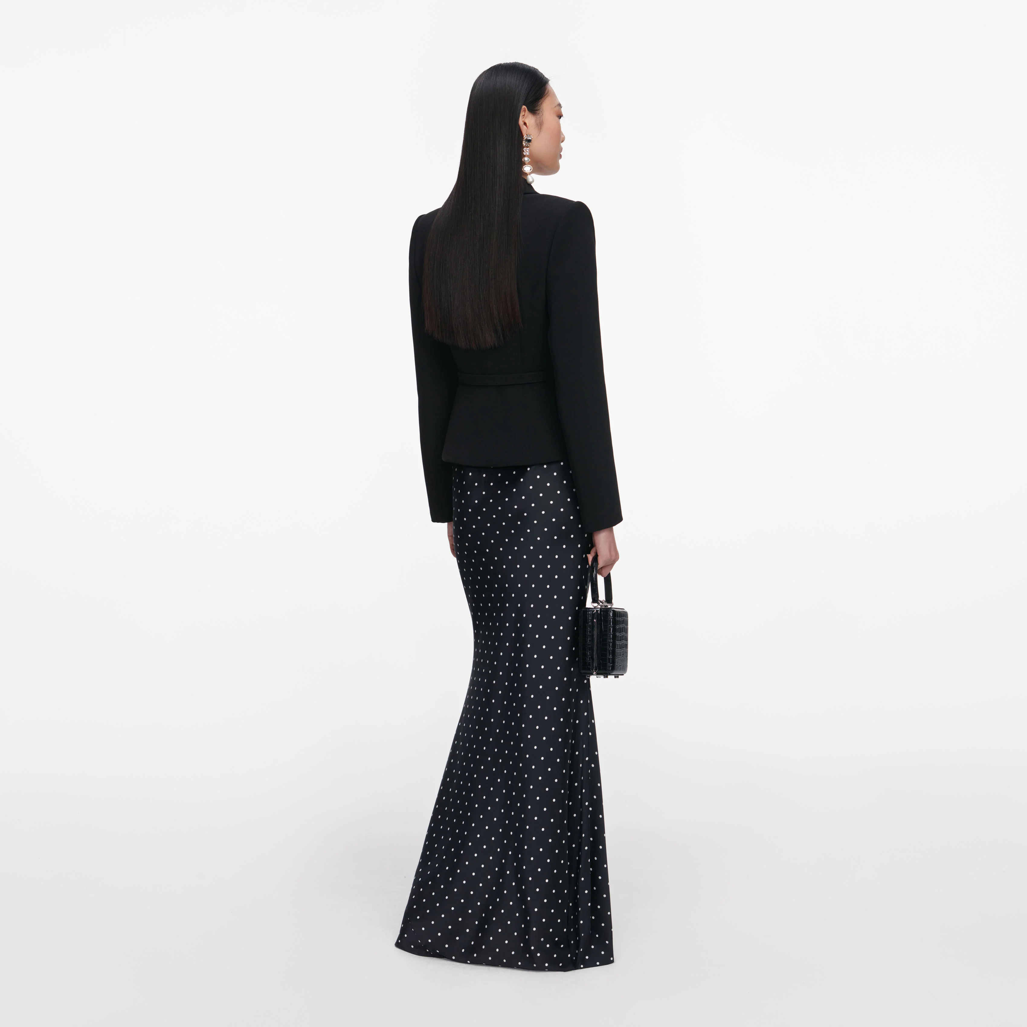 Black Crepe Polka Dot Maxi Dress - Image 3