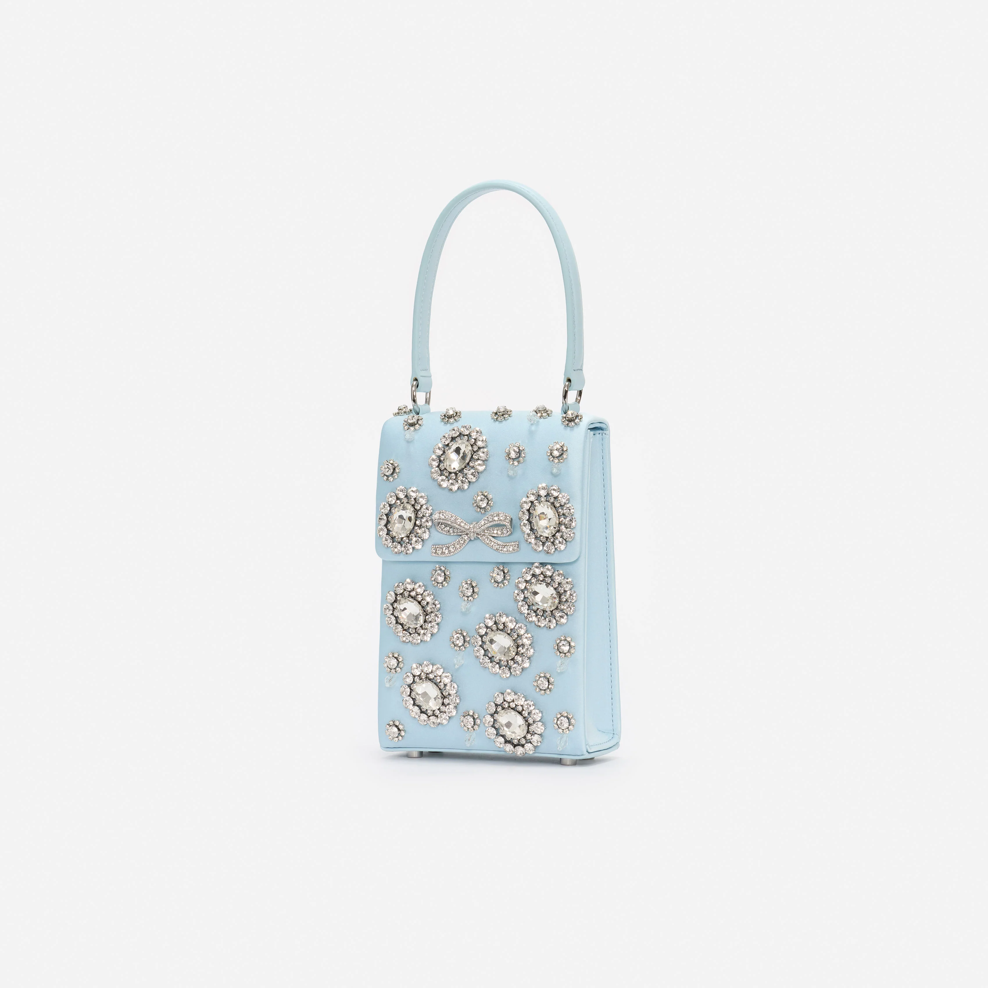 Blue Satin Crystal Mini Bow Bag - Image 2