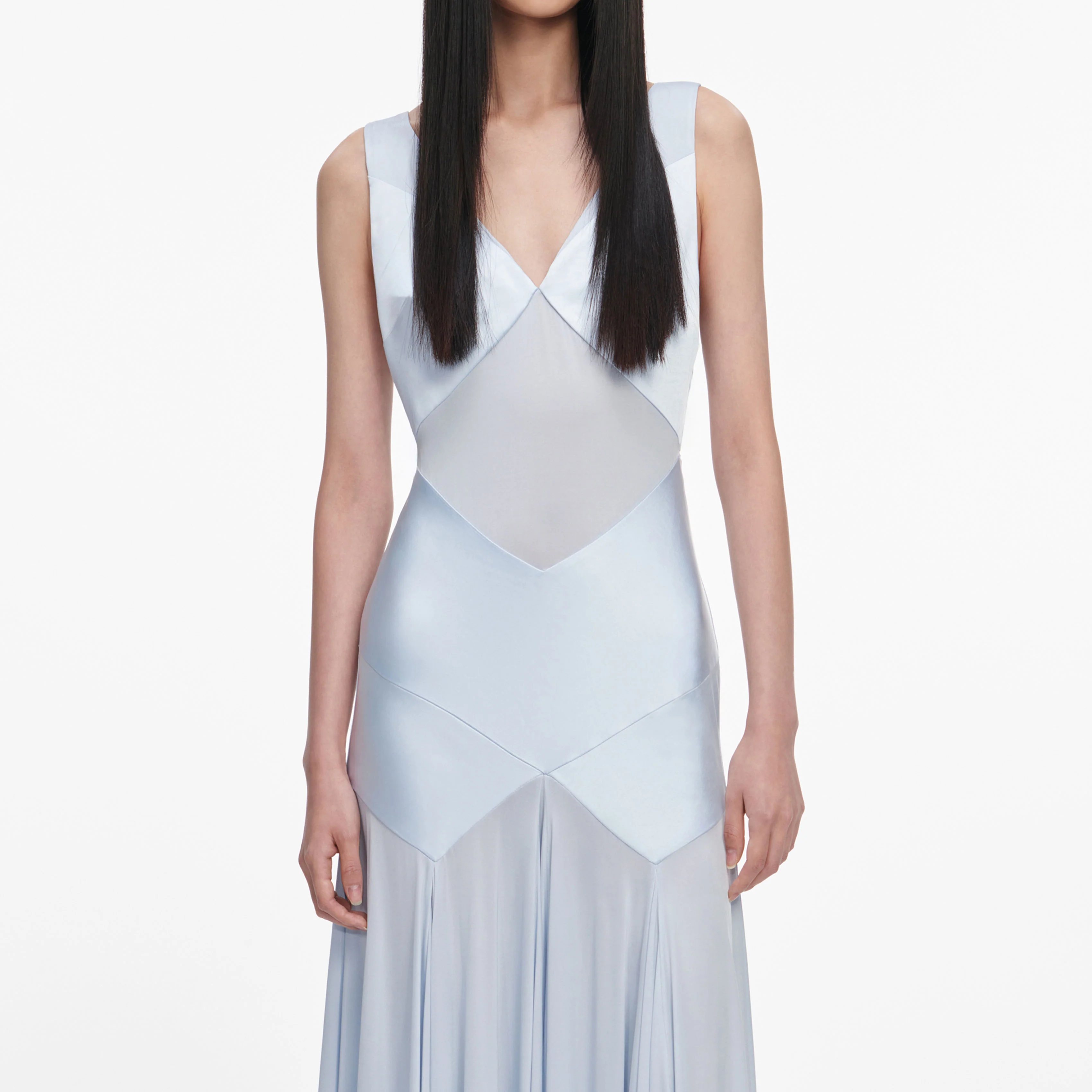 Blue Satin Jersey Maxi Dress - Image 4