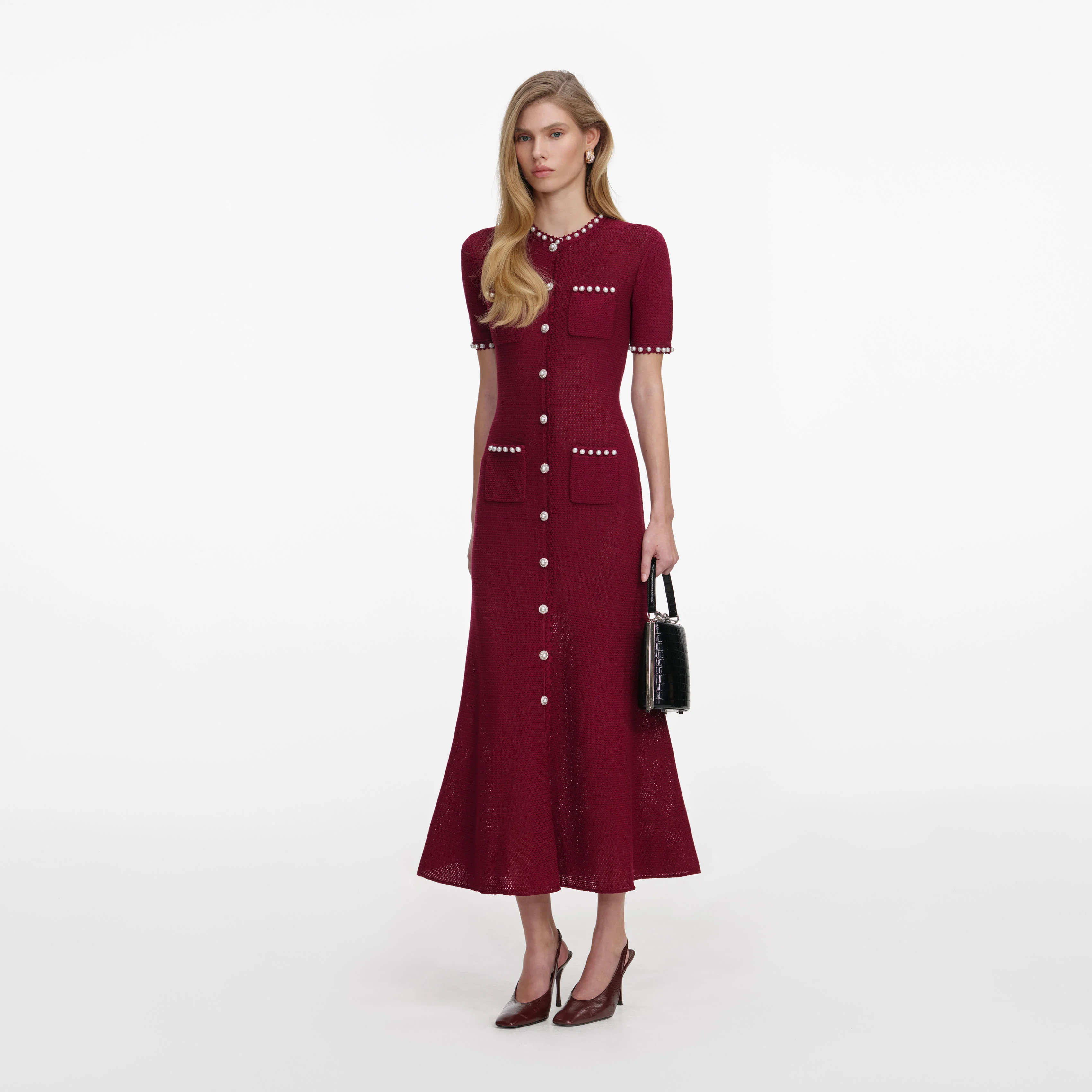 Burgundy Pearl Knit Midi Dress - Image 2