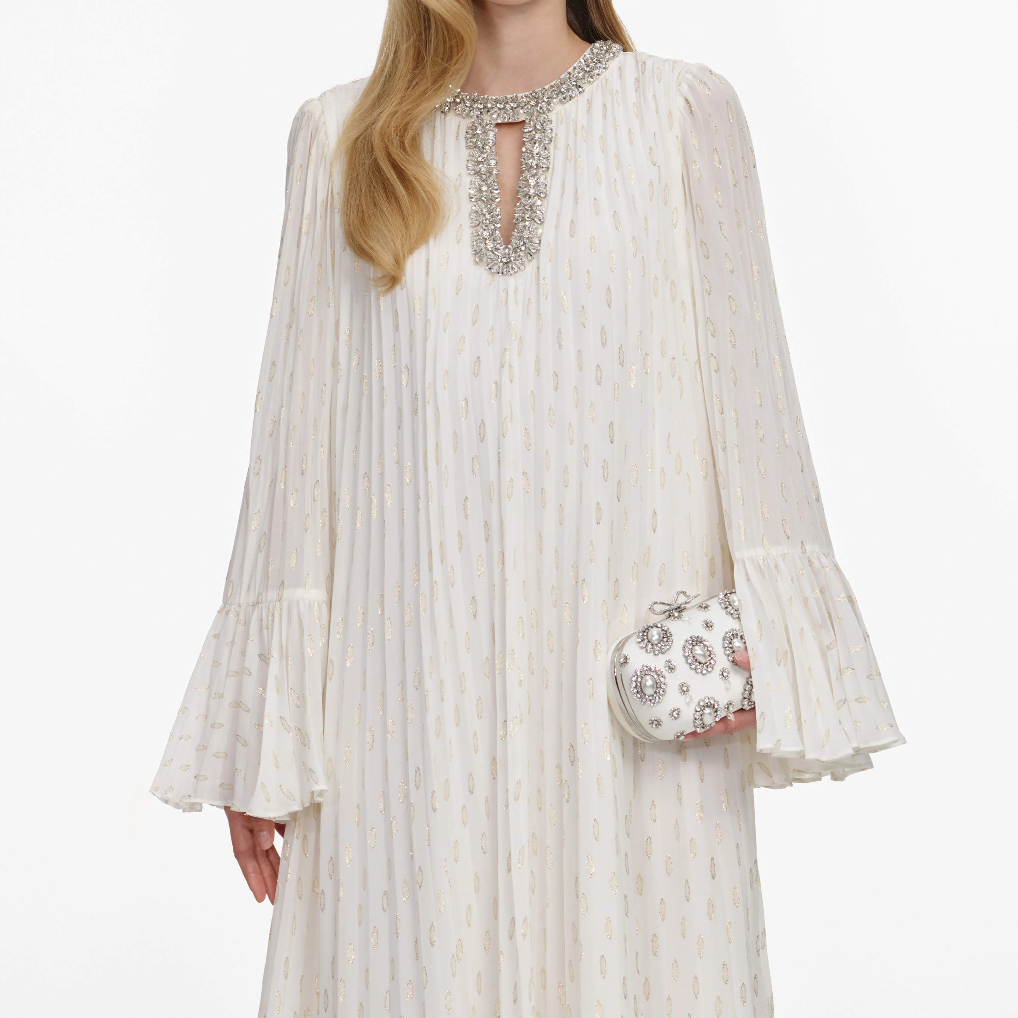 Cream And Gold Chiffon Maxi Dress - Image 4