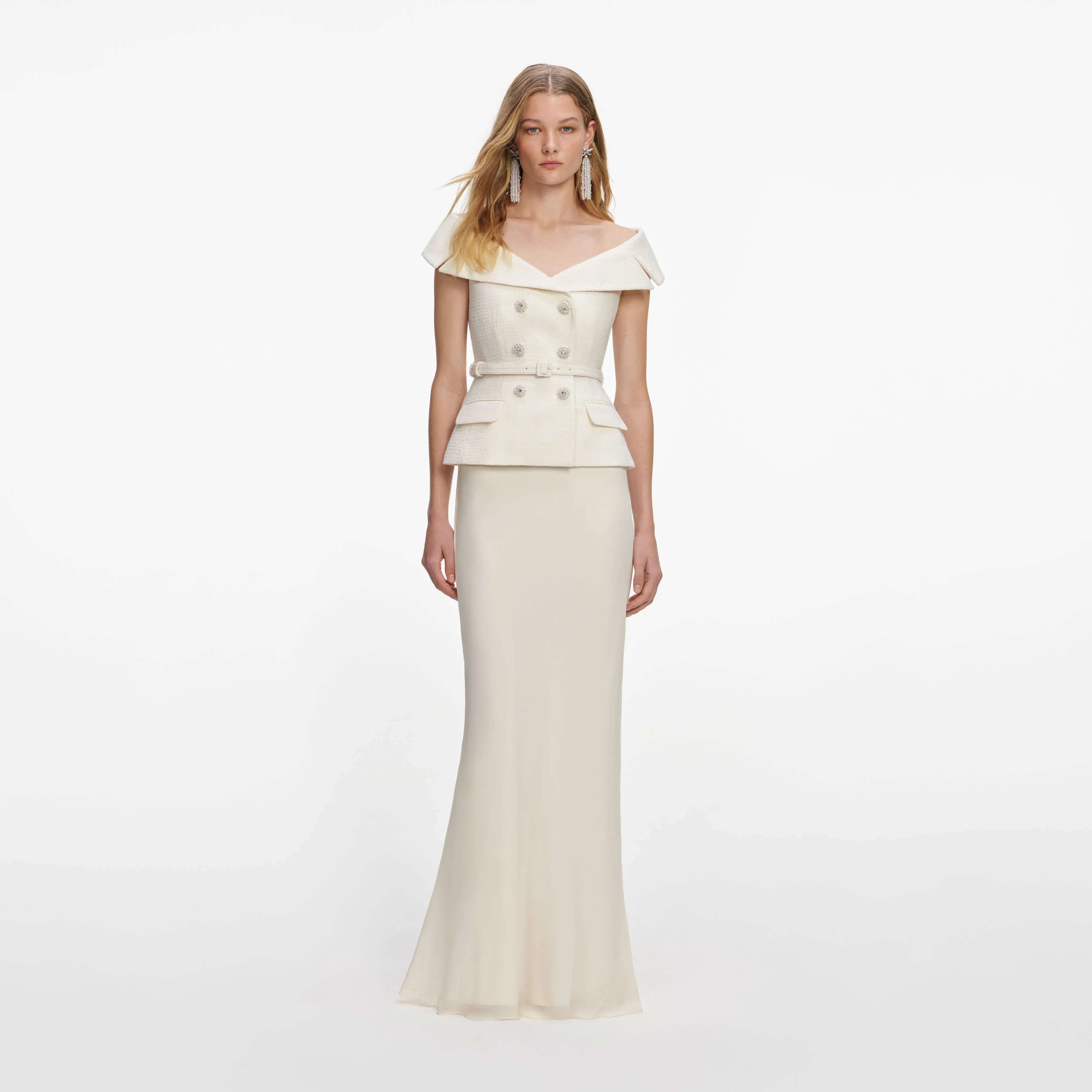 Cream Boucle Maxi Dress